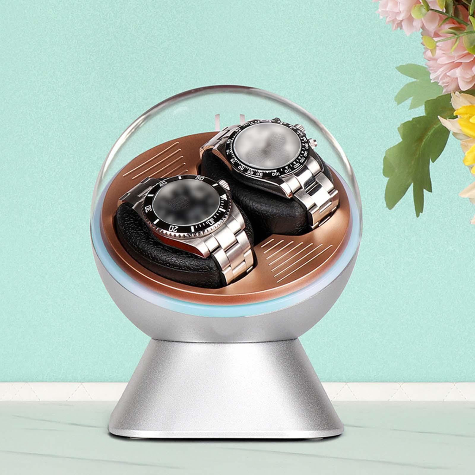 Automatic Watch Winder Organizer for Desktop Gifts Women's and Men's Watches Silver Double