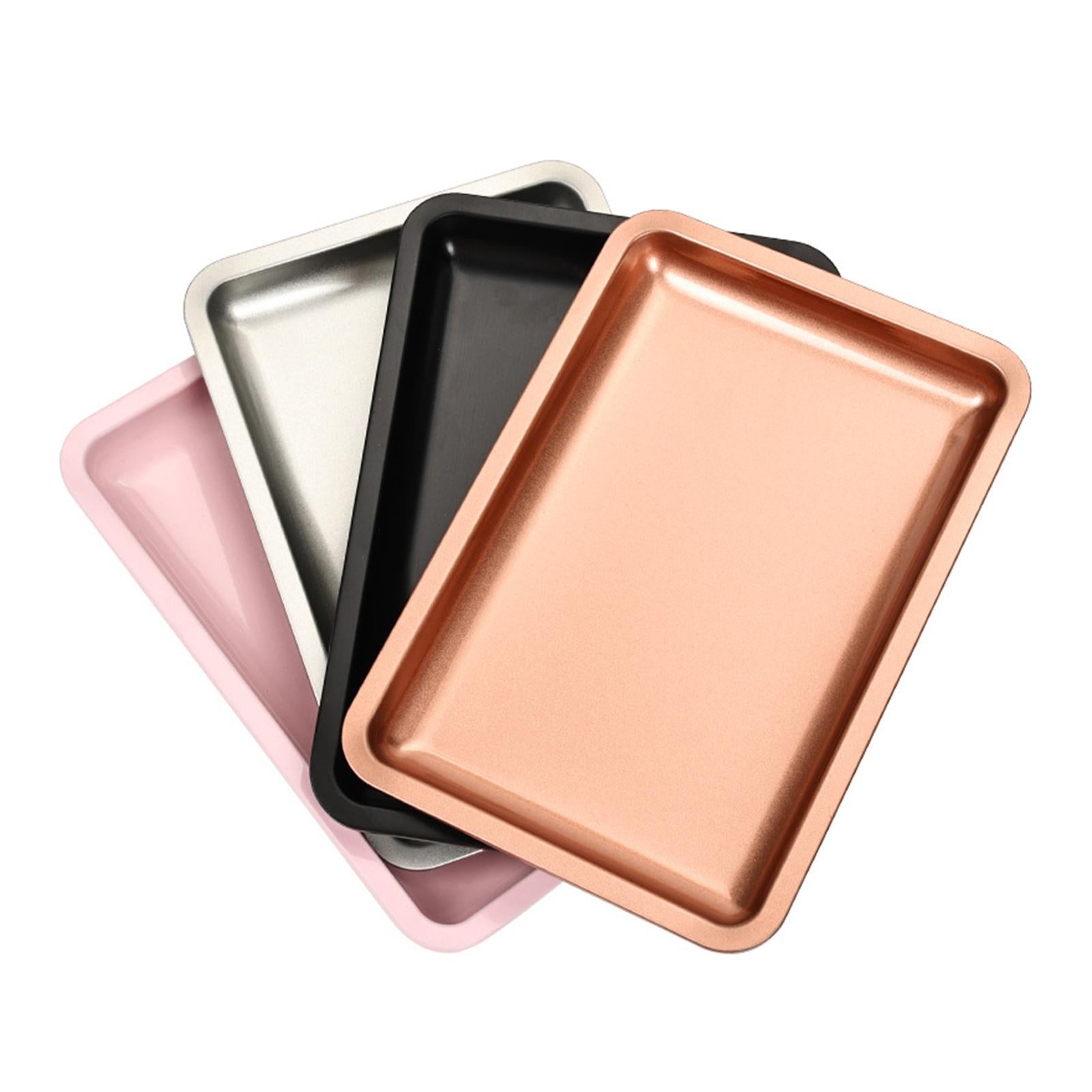 4xVanity Tray Stainless Steel Tray Nail Art Tools Tray for Wedding Table Party Black