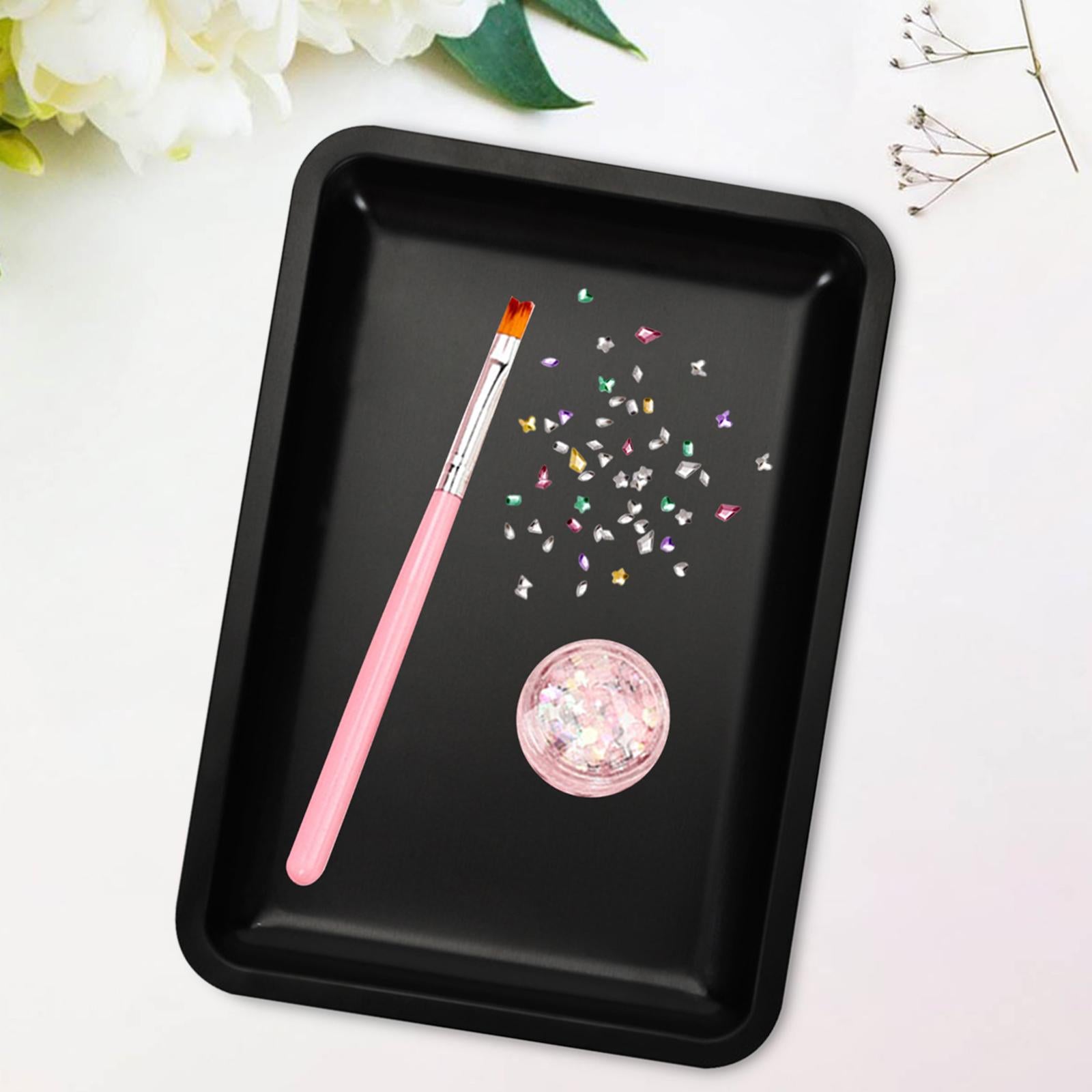 3xVanity Tray Stainless Steel Tray Nail Art Tools Tray for Wedding Table Party Black