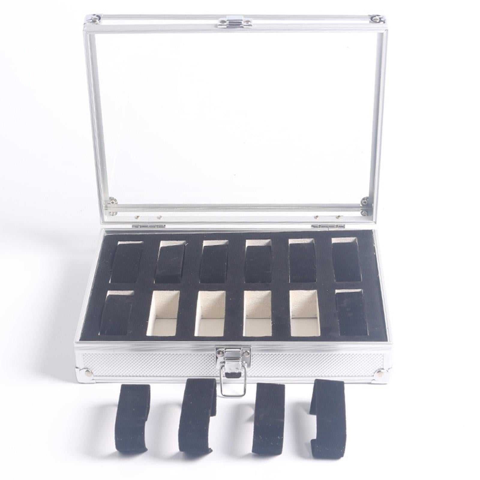 12 Slots Watch Box Portable Watch Storage Case for Shop Cabinet Office