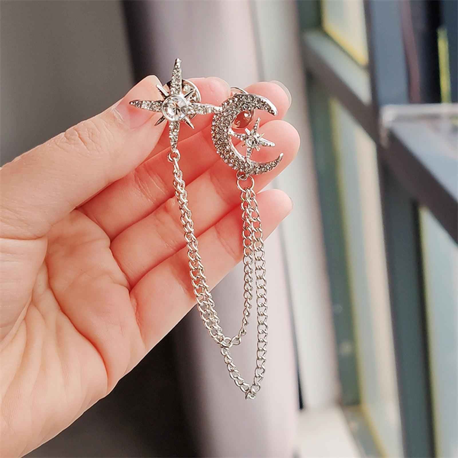 Tassel Chain Brooch Men Chic Durable for Celebration Father Tuxedo of Shirts Silver