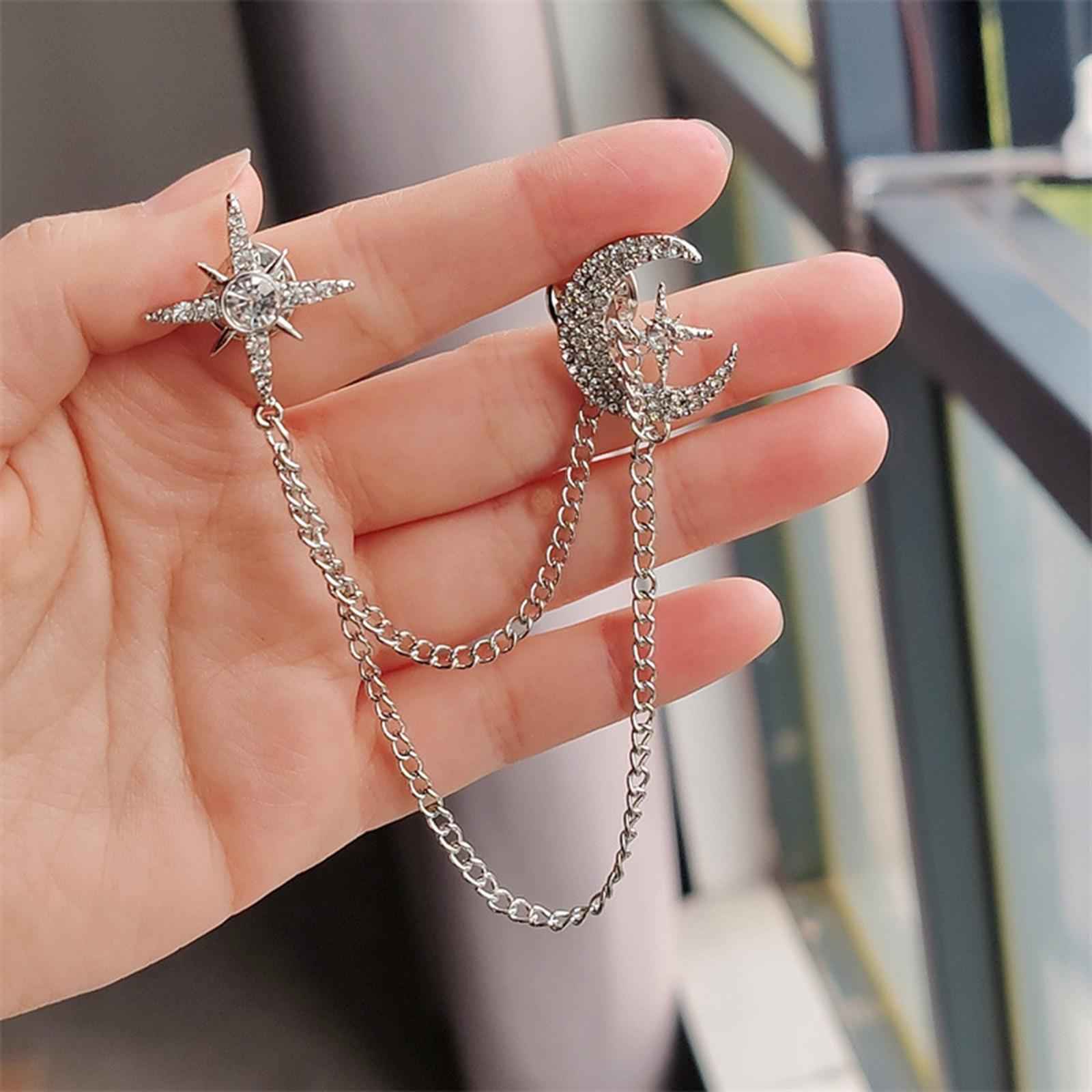 Tassel Chain Brooch Men Chic Durable for Celebration Father Tuxedo of Shirts Silver