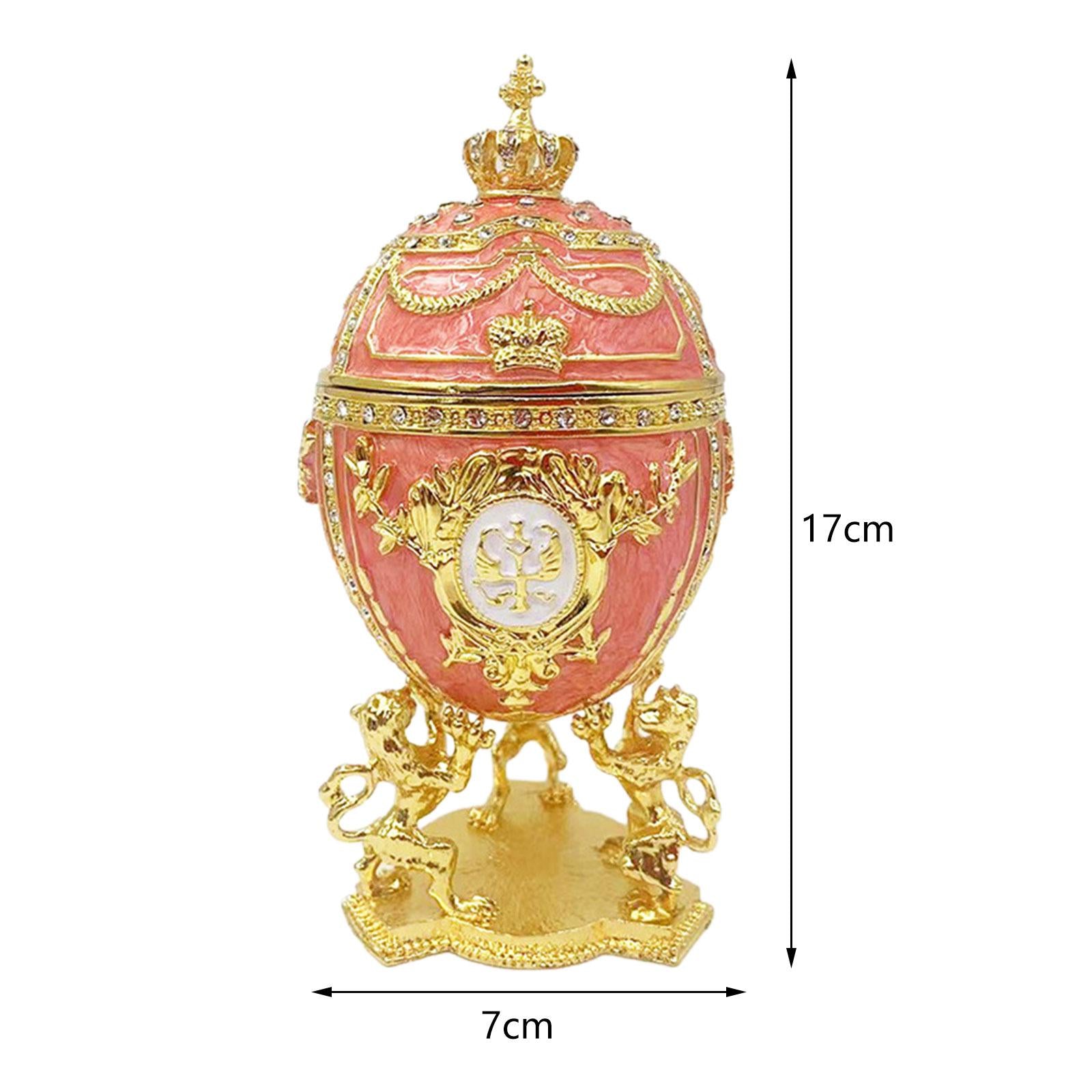 Egg Trinket Box Ornament Enameled Jewelry Box for Ear Studs Necklaces Charms Pink