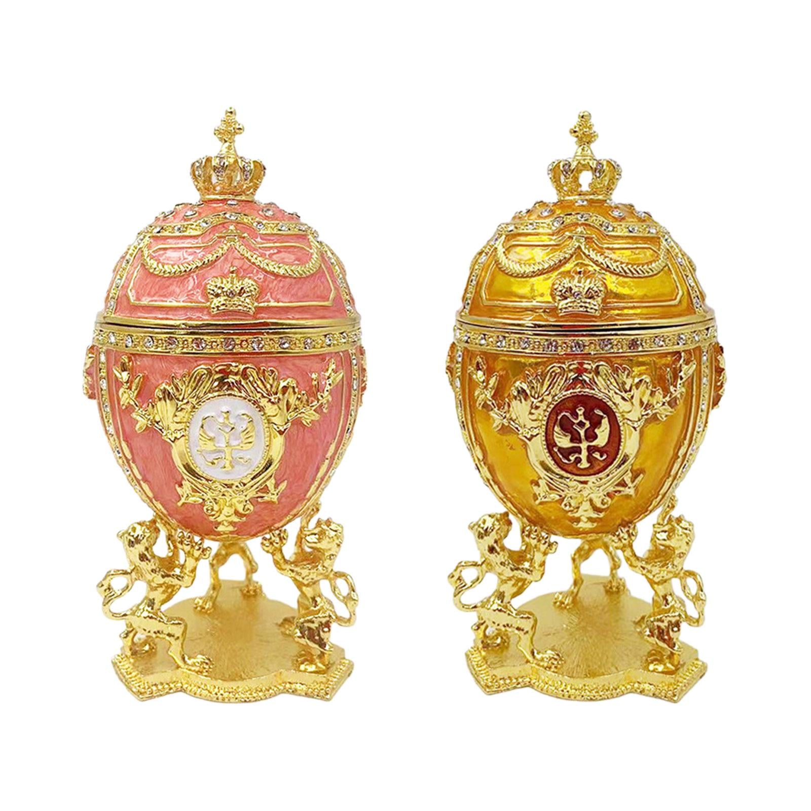 Egg Trinket Box Ornament Enameled Jewelry Box for Ear Studs Necklaces Charms Pink