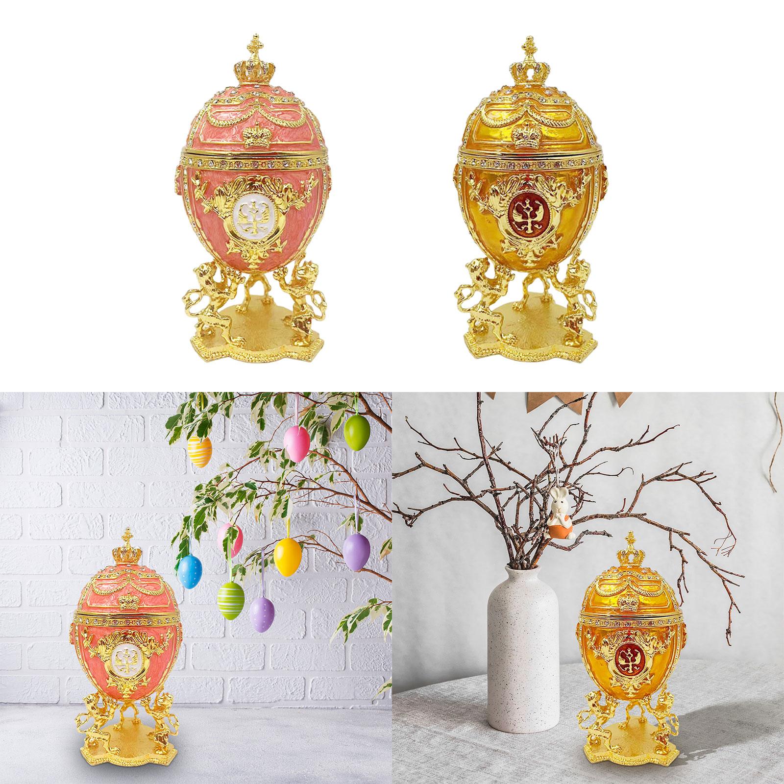 Egg Trinket Box Ornament Enameled Jewelry Box for Ear Studs Necklaces Charms Pink