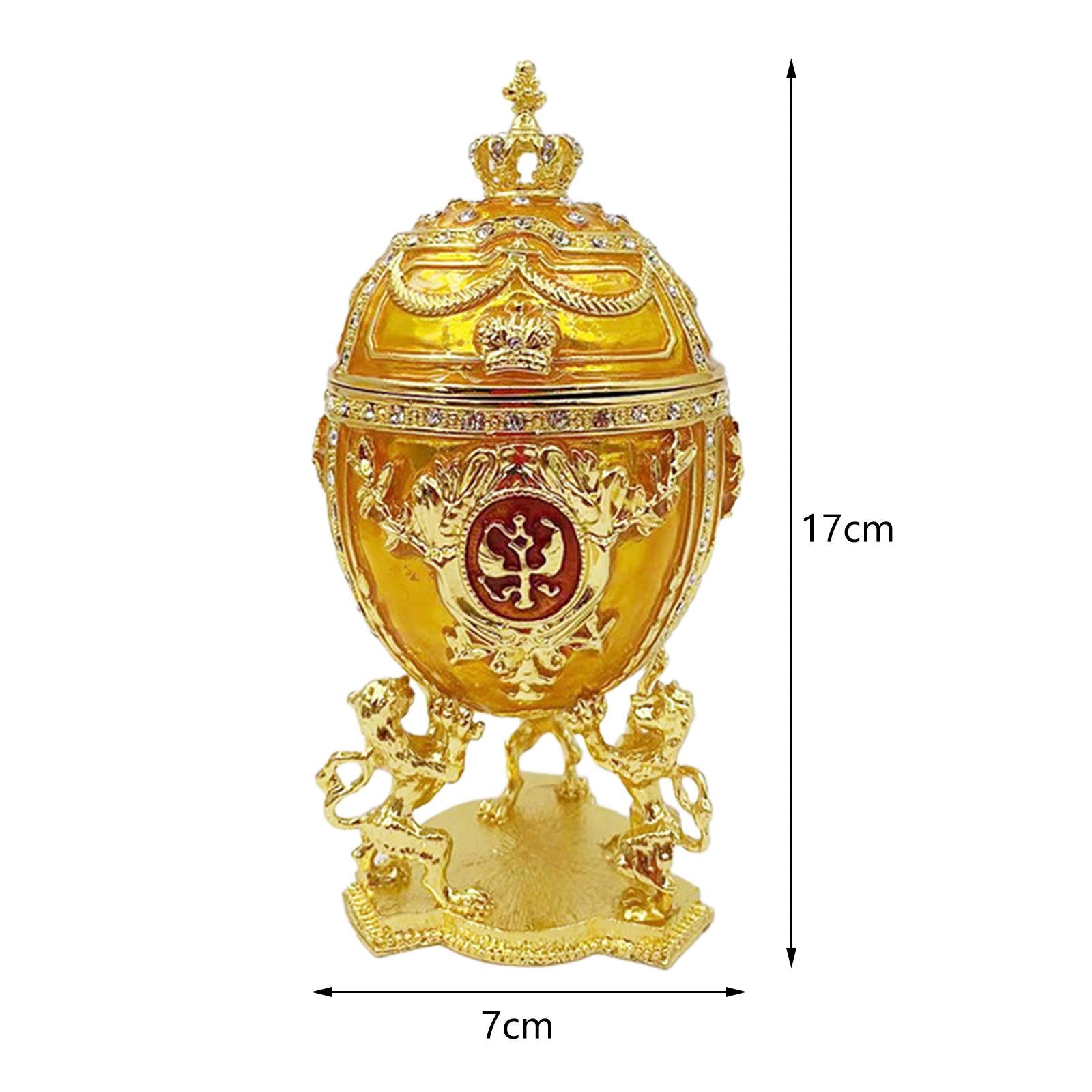 Egg Trinket Box Ornament Enameled Jewelry Box for Ear Studs Necklaces Charms Gold