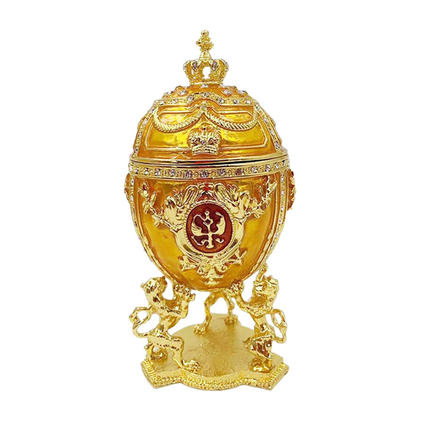 Egg Trinket Box Ornament Enameled Jewelry Box for Ear Studs Necklaces Charms Gold
