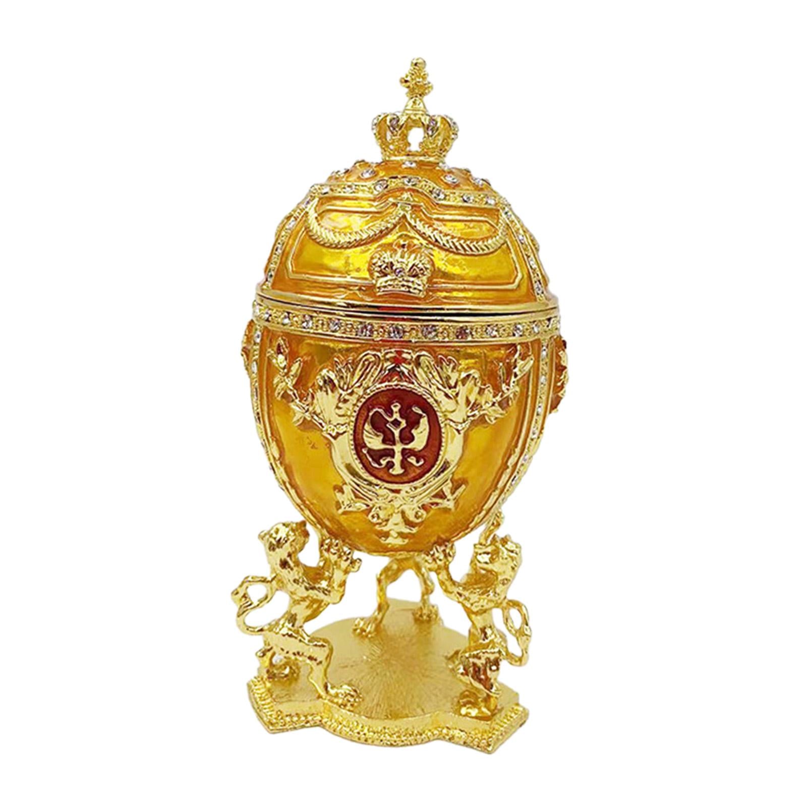 Egg Trinket Box Ornament Enameled Jewelry Box for Ear Studs Necklaces Charms Gold