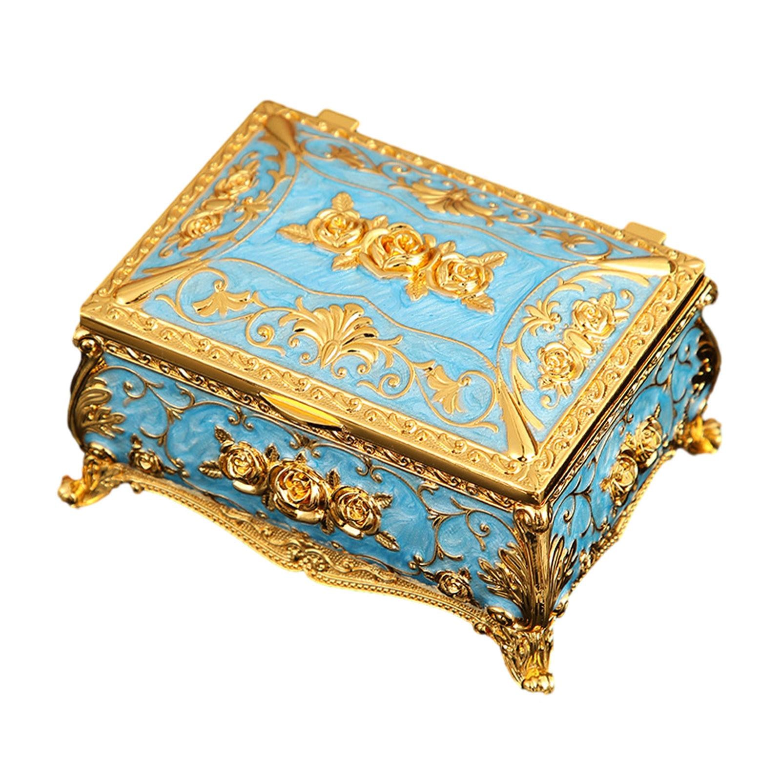 Enameled Jewelry Box Trinket Box for Ear Studs Pendants Charms Birthday Gift Blue