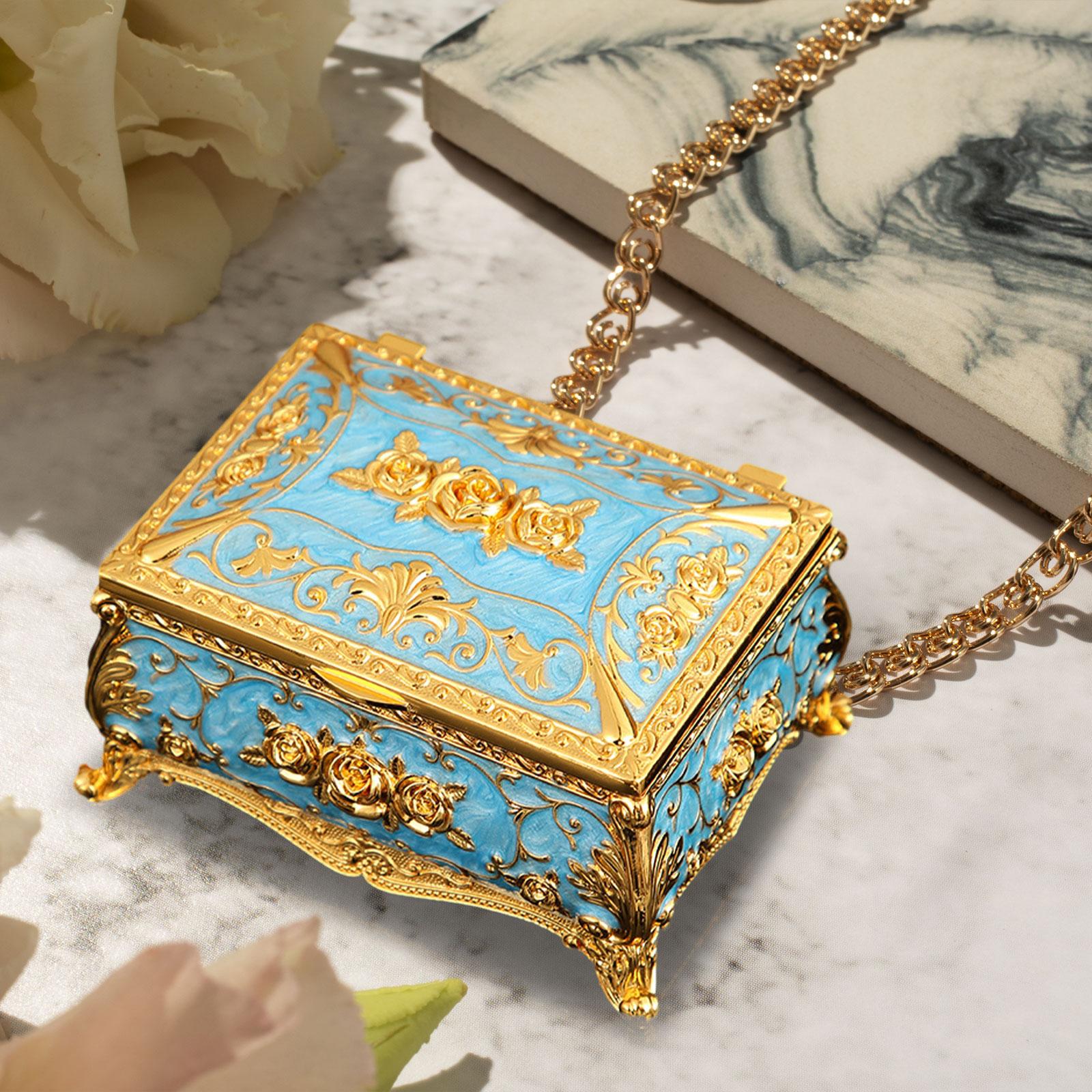 Enameled Jewelry Box Trinket Box for Ear Studs Pendants Charms Birthday Gift Blue