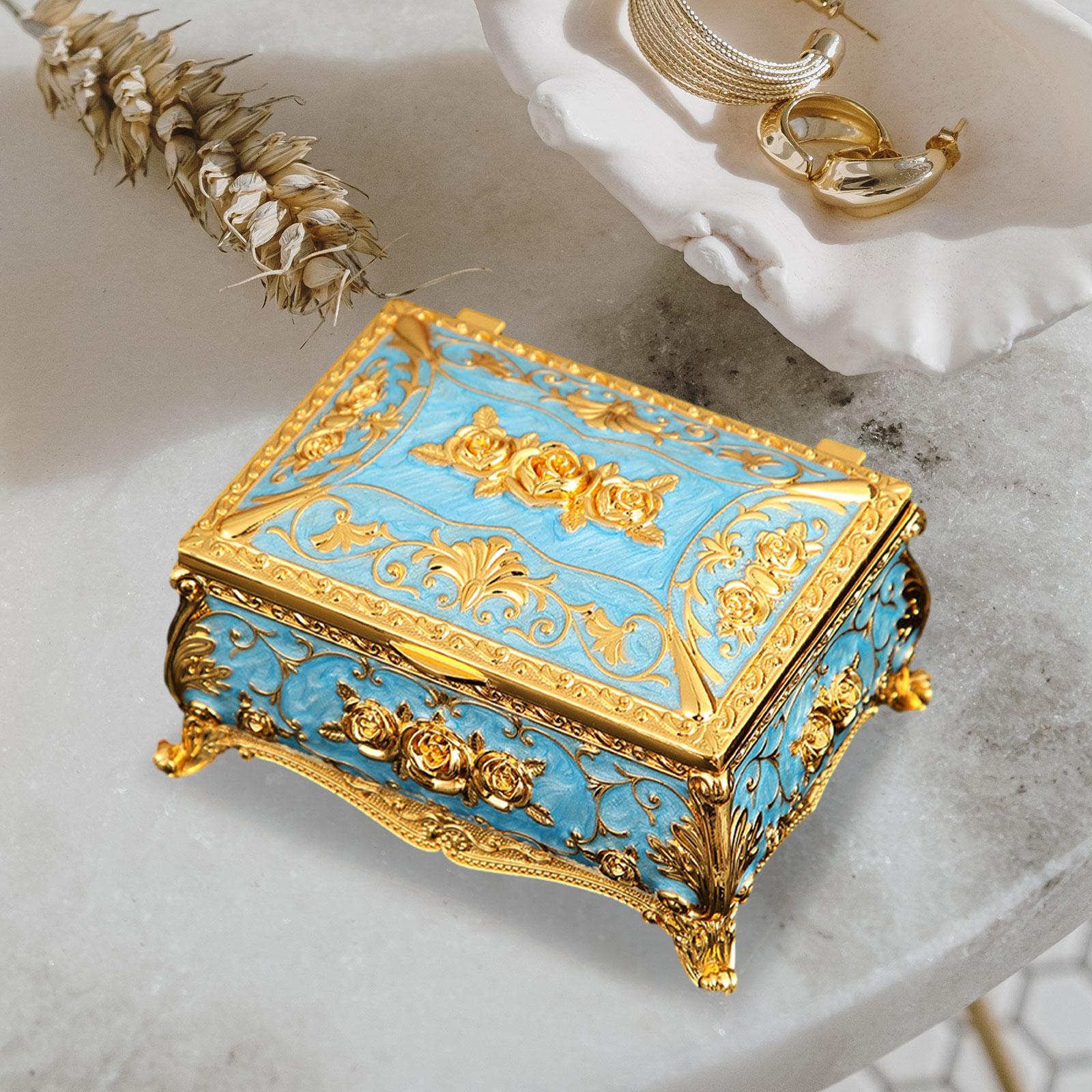 Enameled Jewelry Box Trinket Box for Ear Studs Pendants Charms Birthday Gift Blue