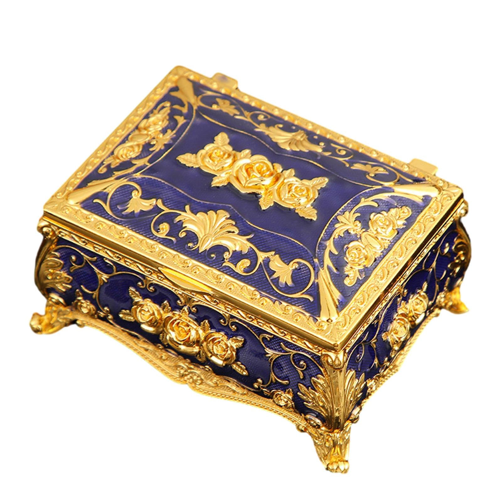 Enameled Jewelry Box Trinket Box for Ear Studs Pendants Charms Birthday Gift Dark Blue