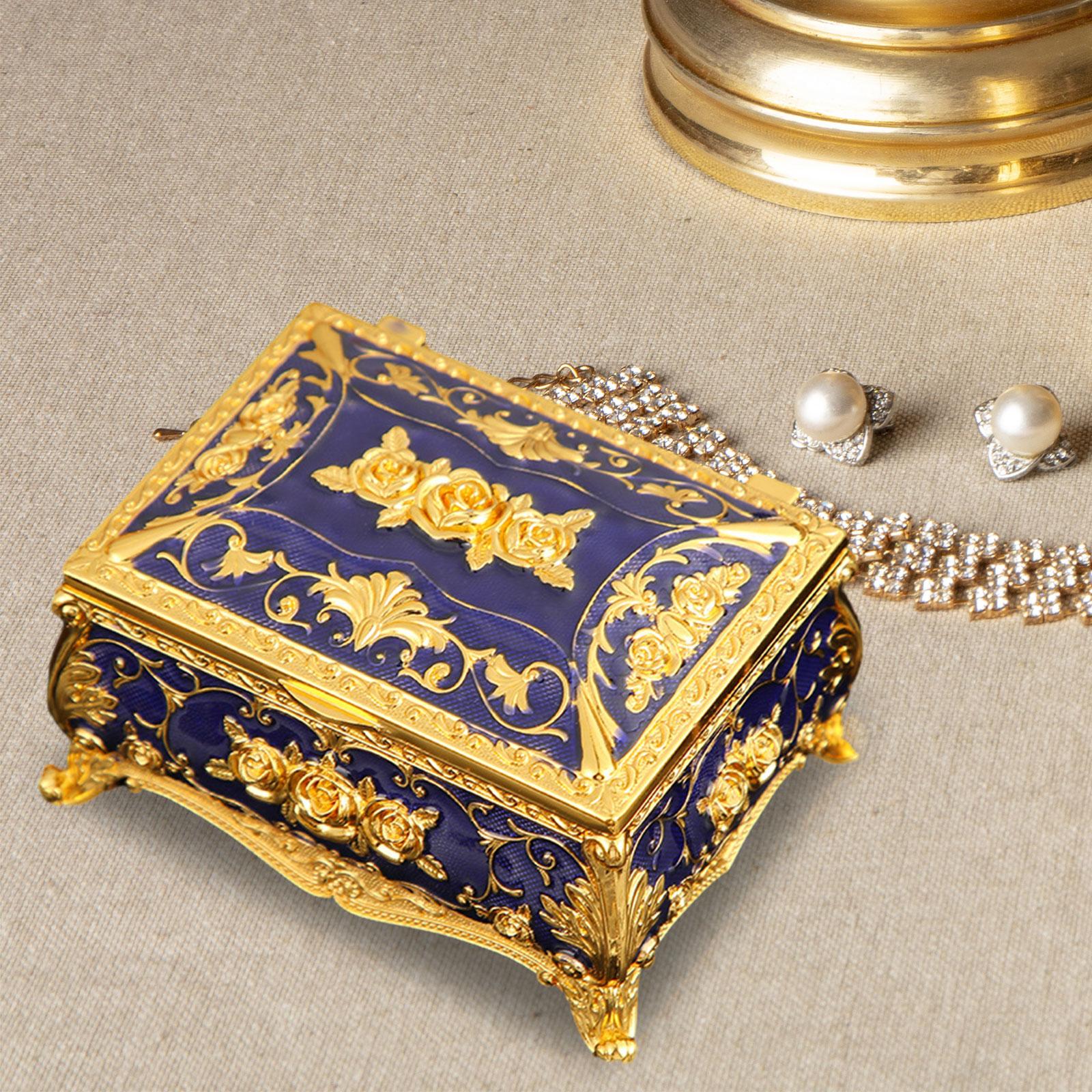 Enameled Jewelry Box Trinket Box for Ear Studs Pendants Charms Birthday Gift Dark Blue