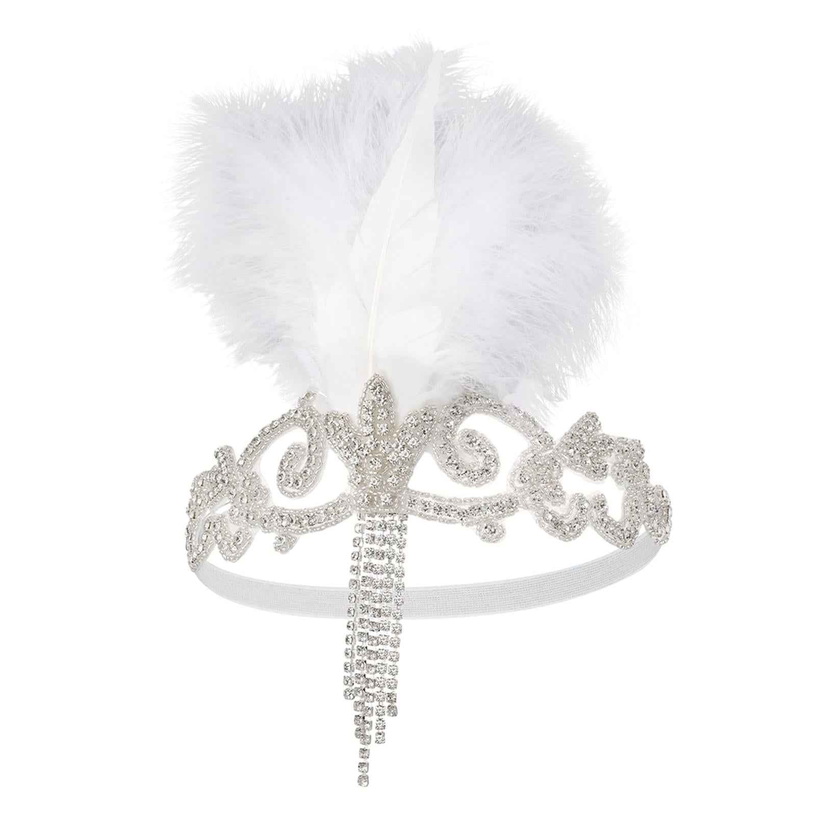 Flapper Headband Retro Feather Headpiece for Stage Performance Carnival Prom White