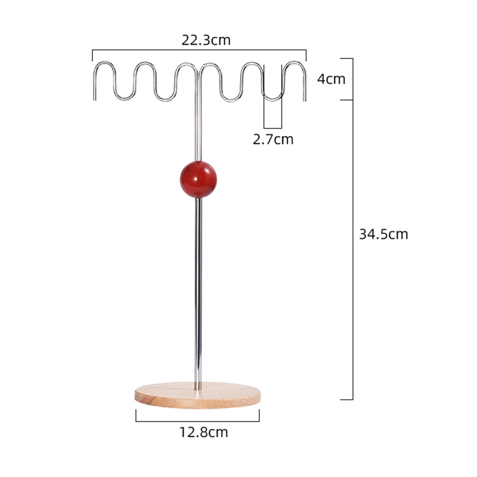 Necklace Organizer Stand Metal Earring Holder for Bangles Pendants Bracelets Red Acrylic Base