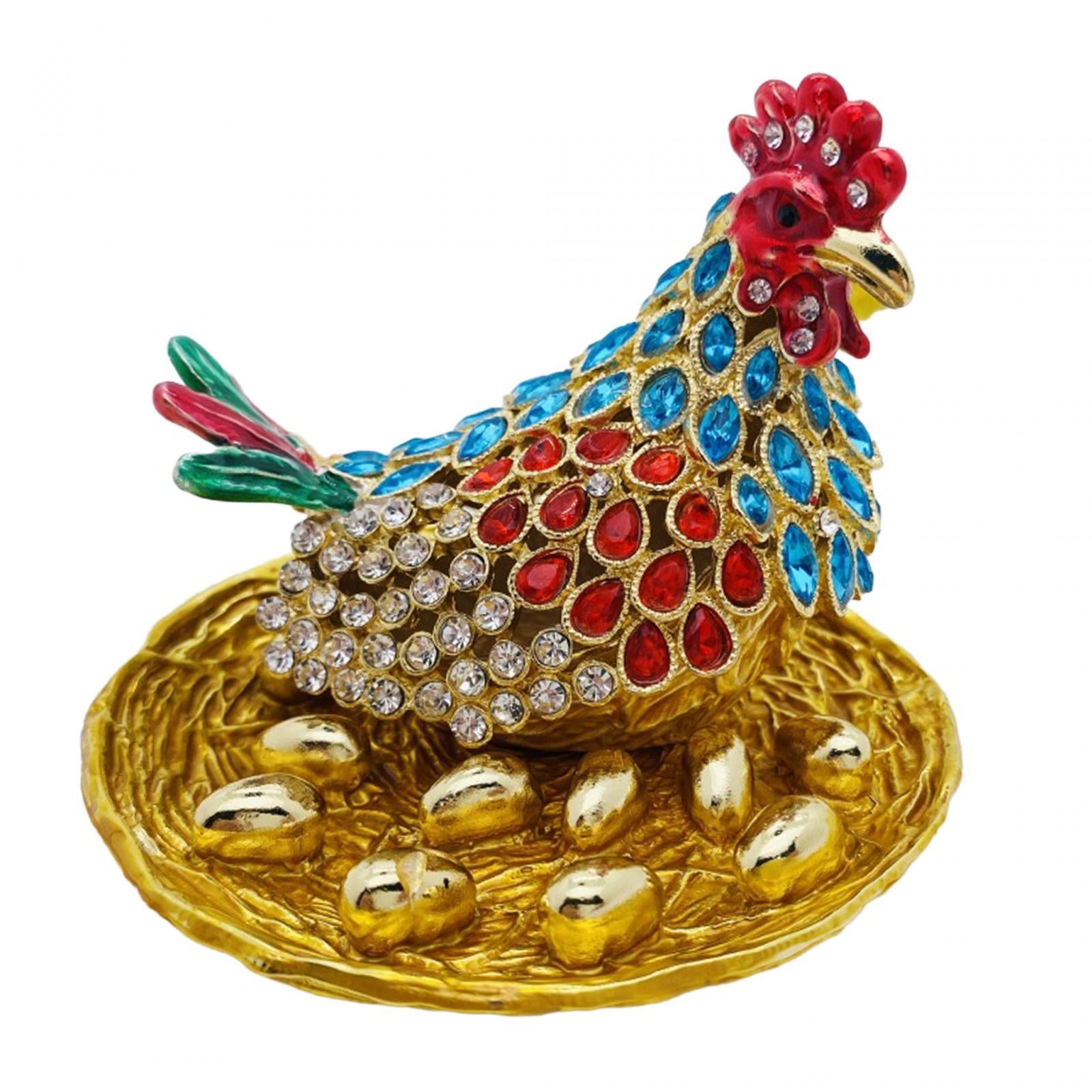Hen Hatching Eggs Figurine Enameled Jewelry Box Treasure Chest Box for Women
