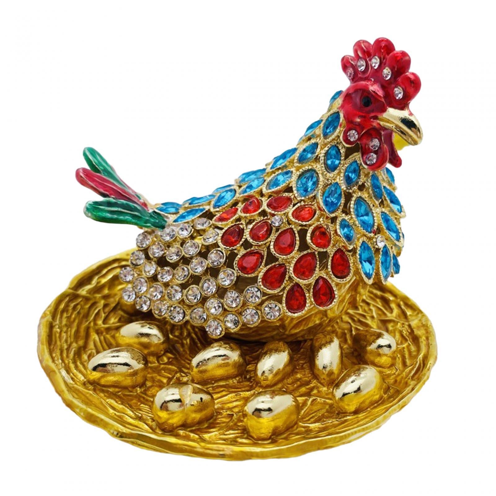 Hen Hatching Eggs Figurine Enameled Jewelry Box Treasure Chest Box for Women