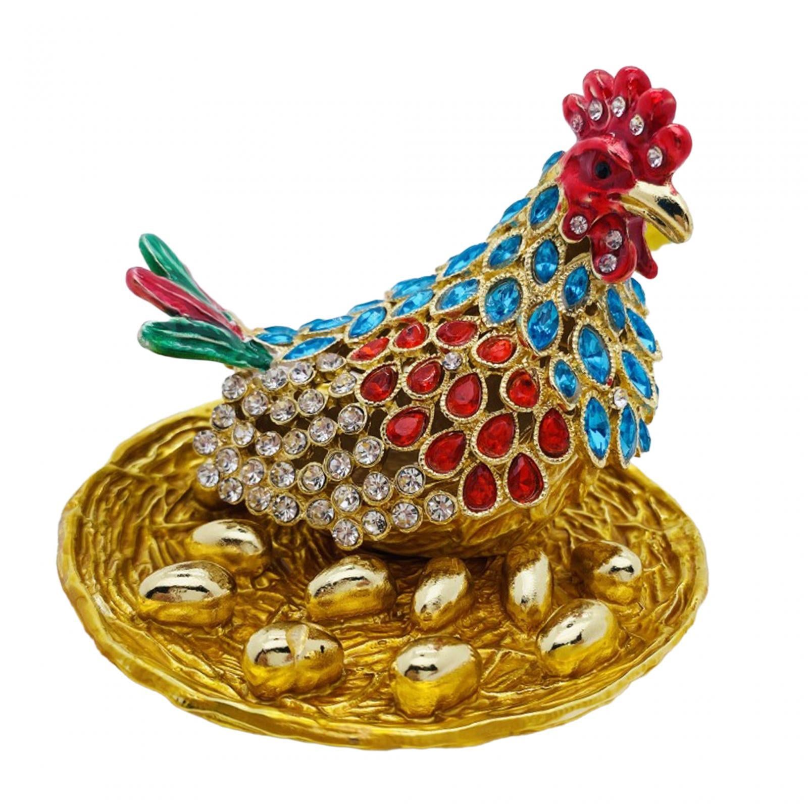 Hen Hatching Eggs Figurine Enameled Jewelry Box Treasure Chest Box for Women