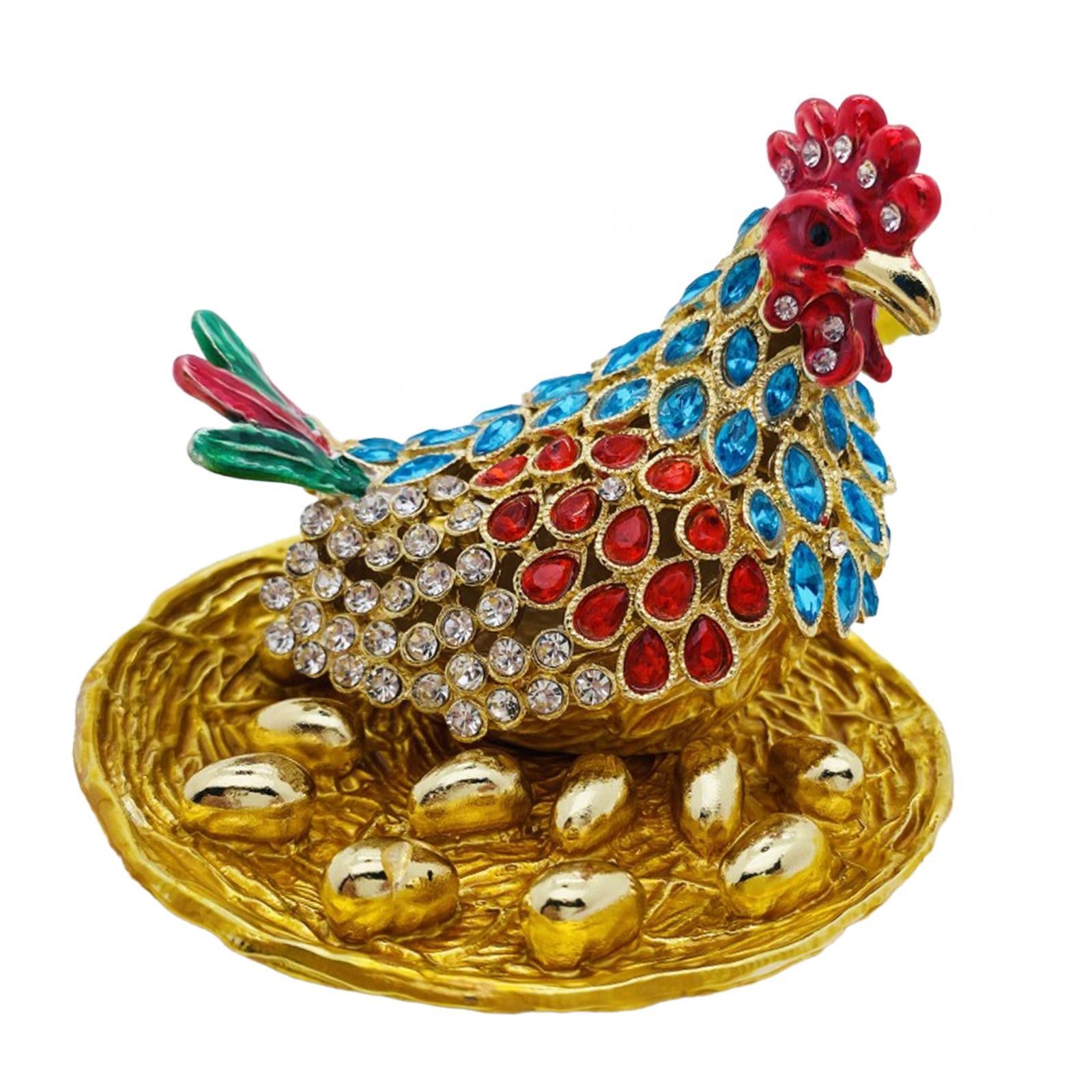 Hen Hatching Eggs Figurine Enameled Jewelry Box Treasure Chest Box for Women