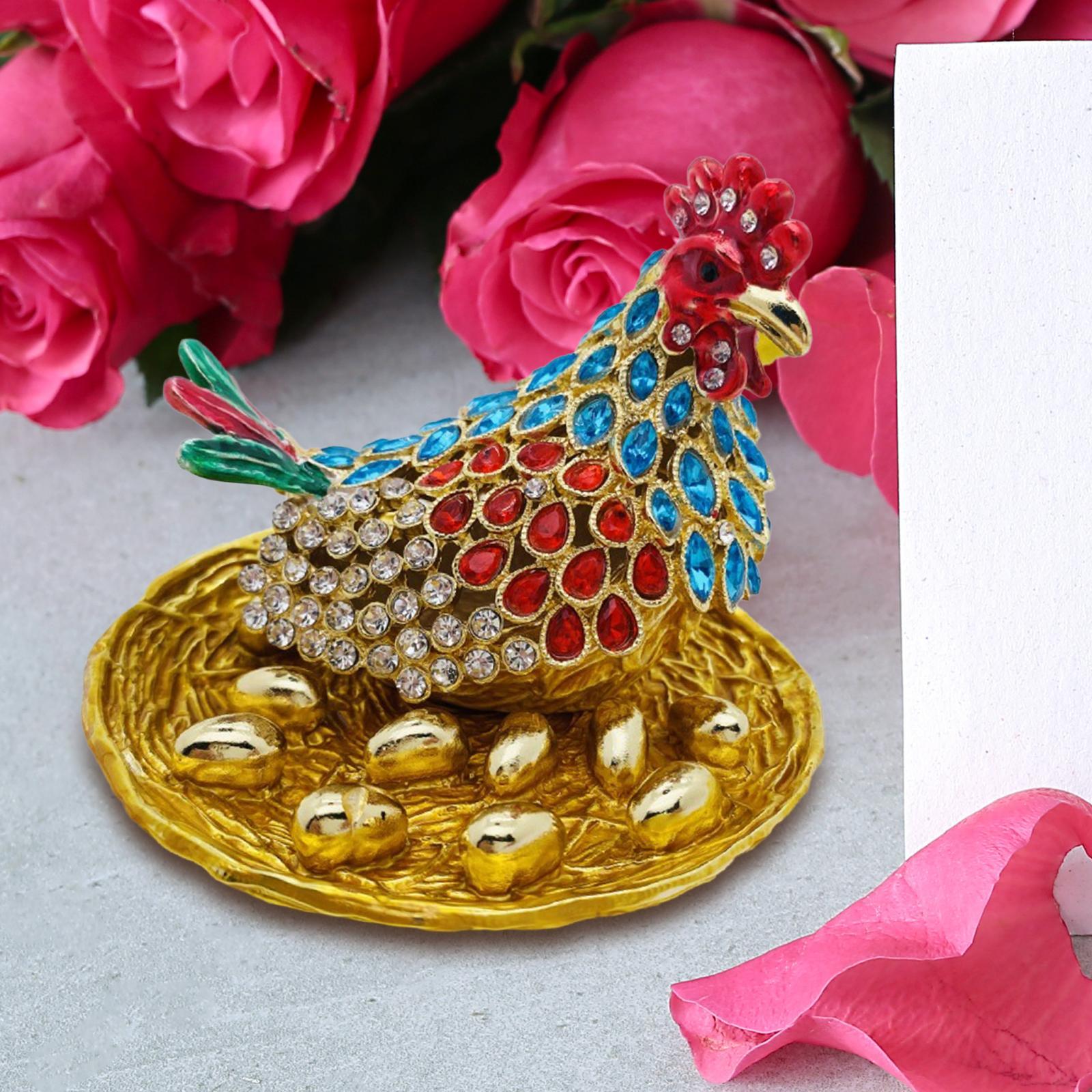 Hen Hatching Eggs Figurine Enameled Jewelry Box Treasure Chest Box for Women