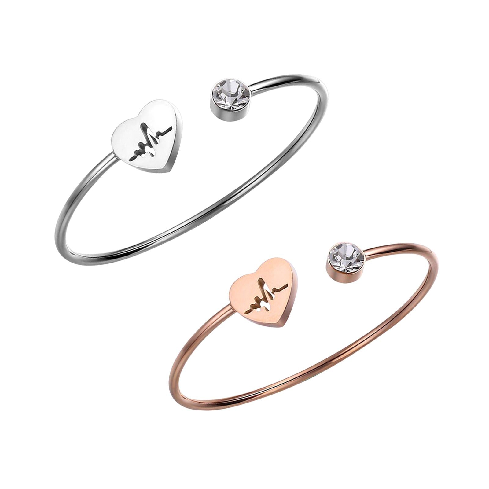 Open Bangle Gifts Heart Bracelet for Engagement Father's Day Valentine's Day Silver