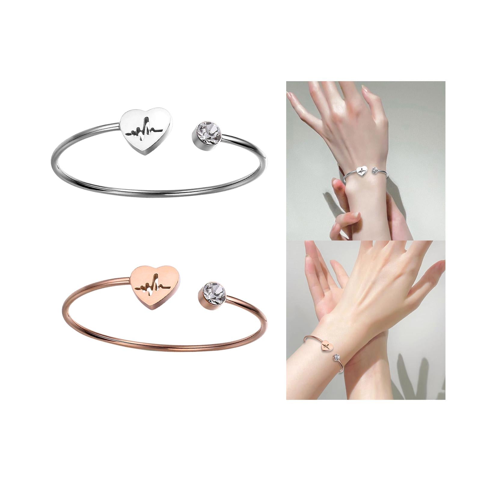 Open Bangle Gifts Heart Bracelet for Engagement Father's Day Valentine's Day Silver