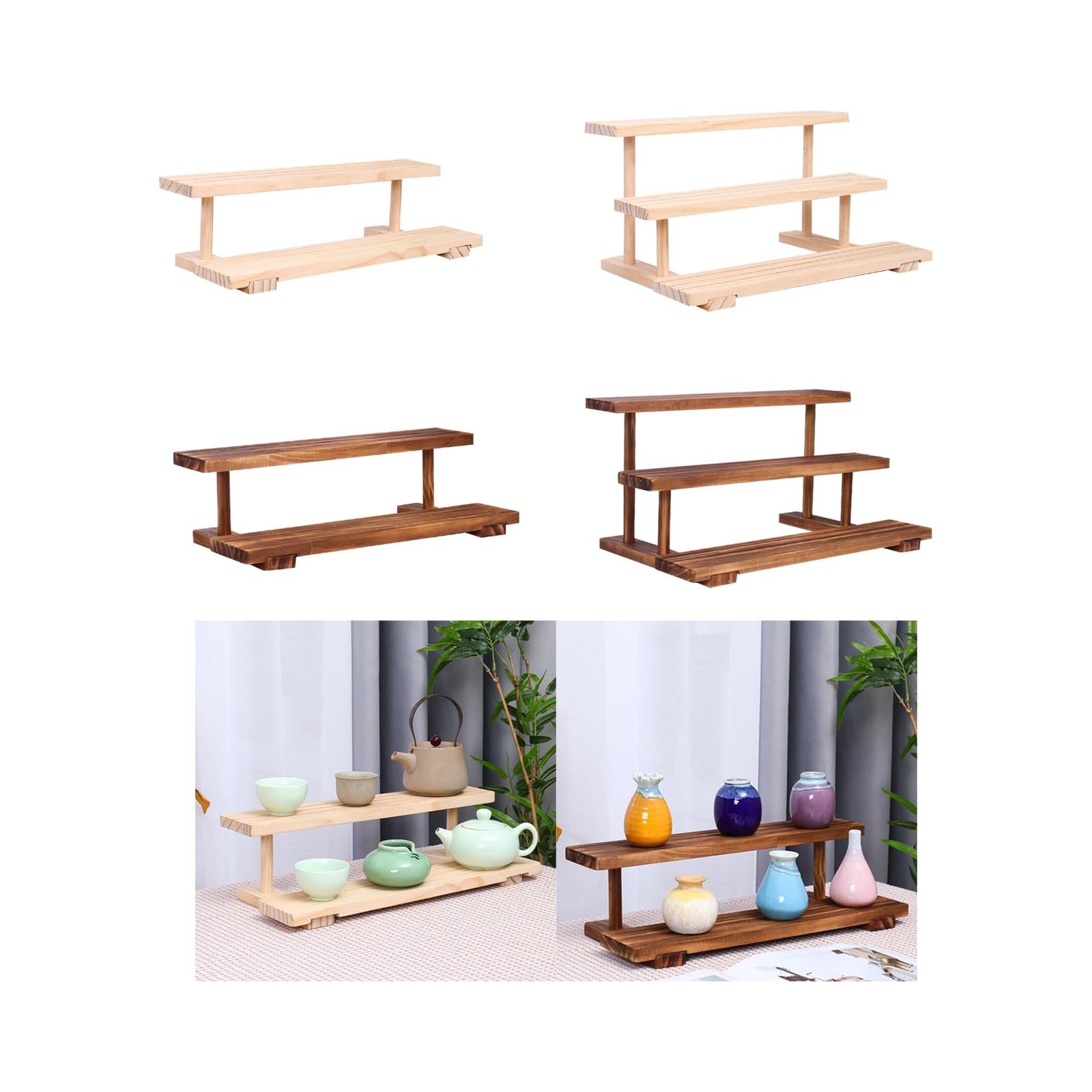 Wood Display Riser Modern Creative Jewelry Rack for Figures Dolls Sculptures 2 Layer Wood Color