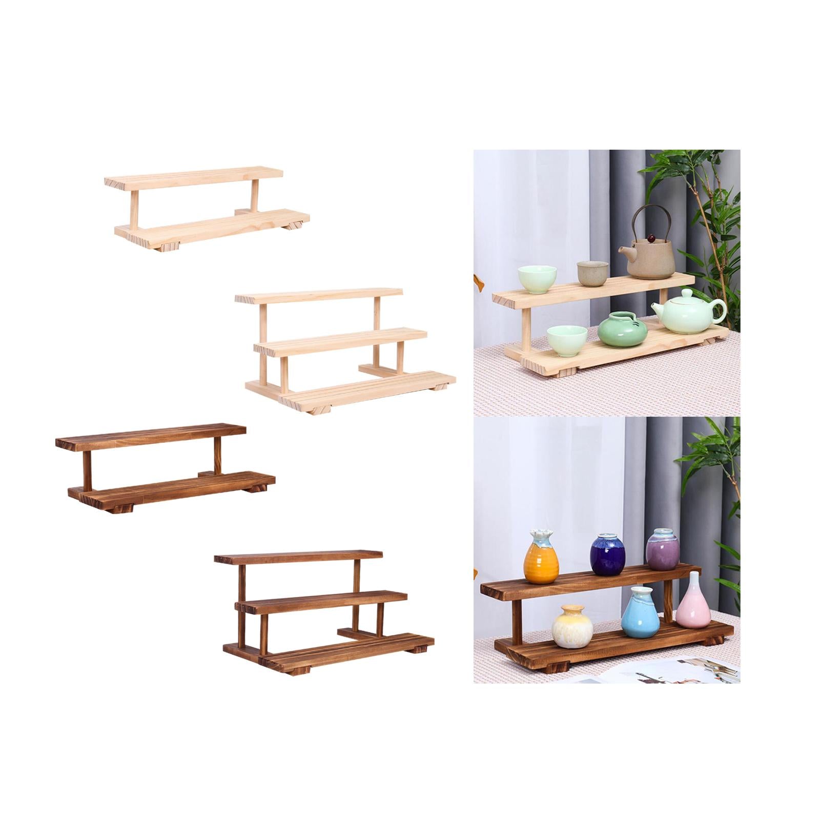 Wood Display Riser Modern Creative Jewelry Rack for Figures Dolls Sculptures 2 Layer Wood Color