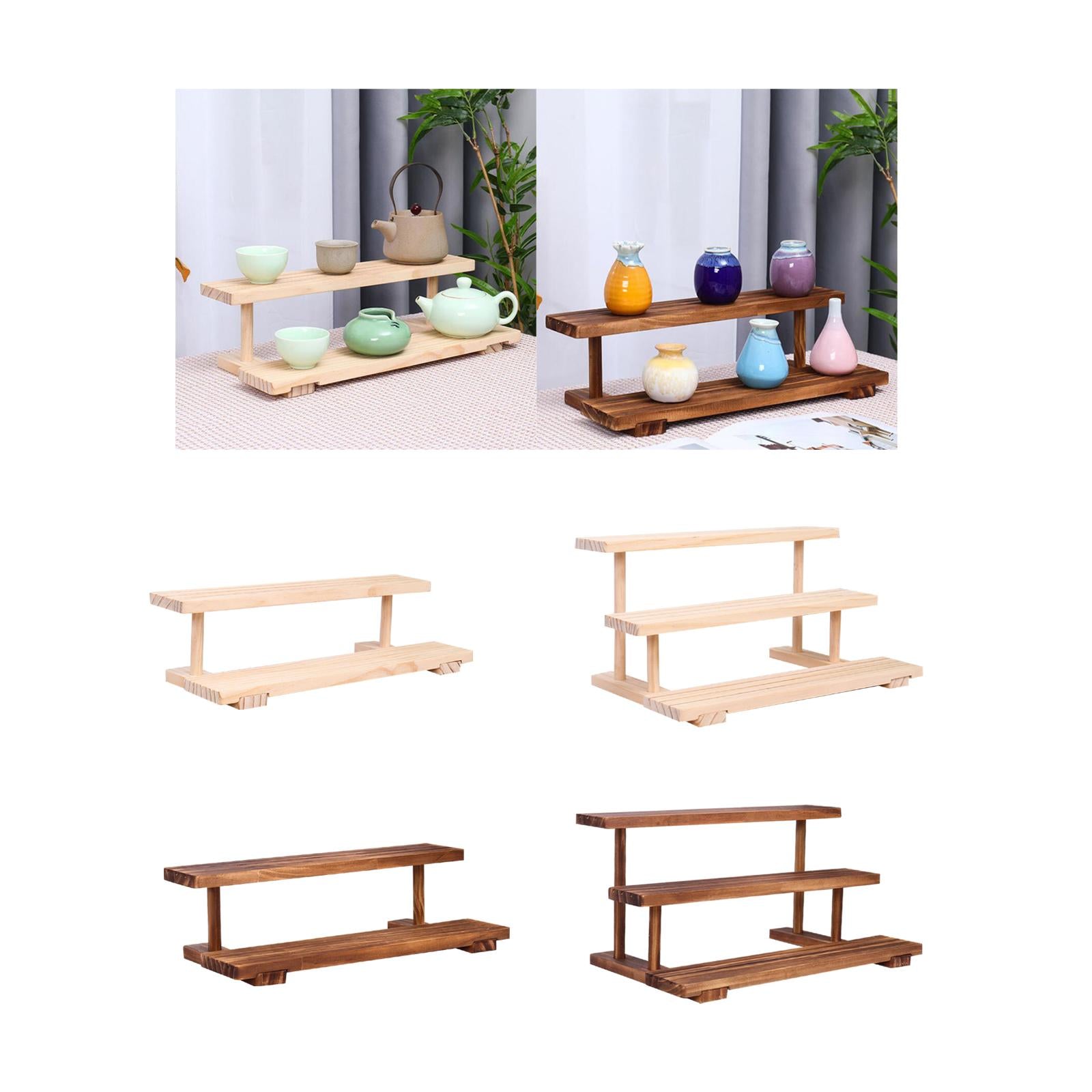 Wood Display Riser Modern Creative Jewelry Rack for Figures Dolls Sculptures 2 Layer Wood Color