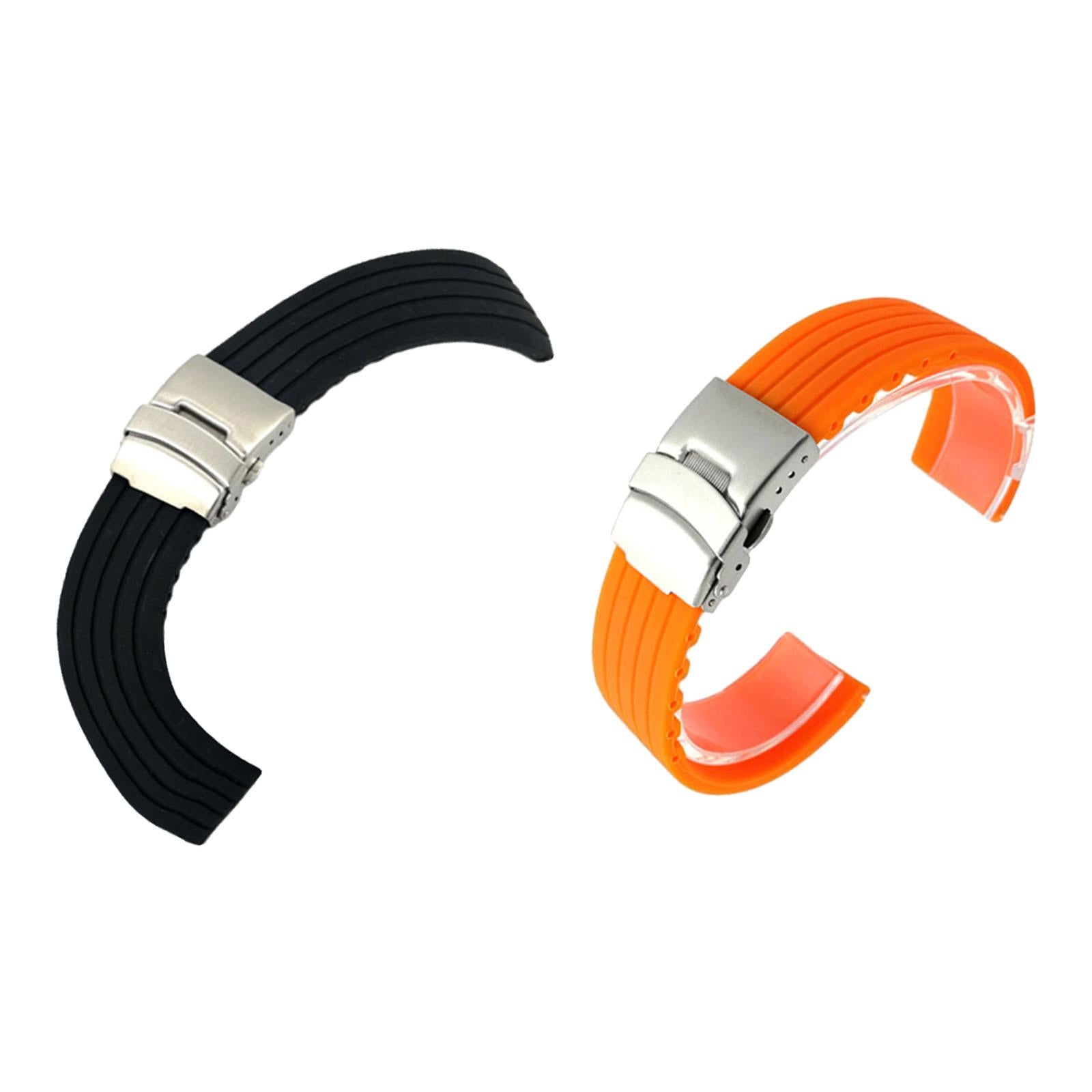Silicone Watch Band Durable Fitness Striped Waterproof Wrist Strap Women Men 22mm black