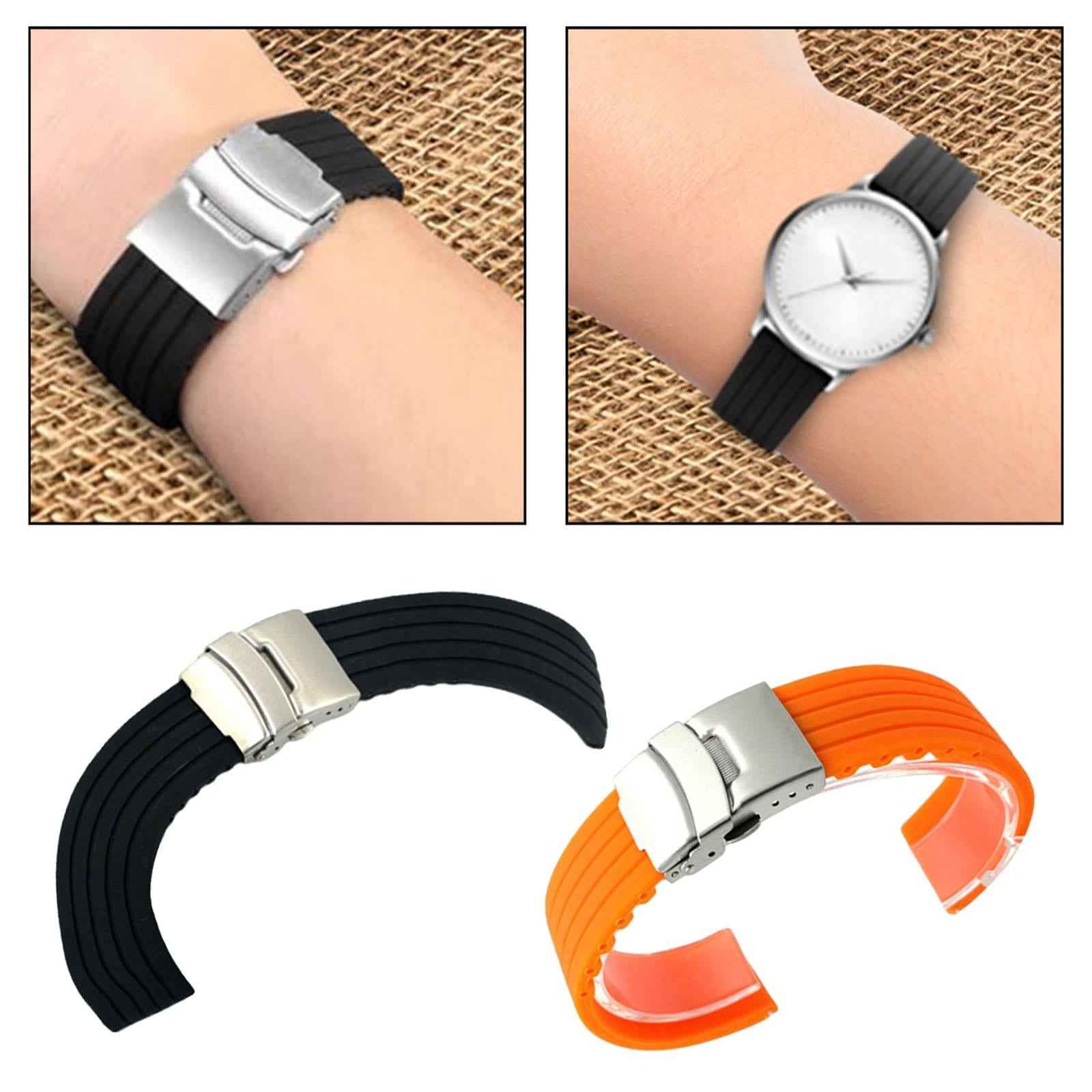 Silicone Watch Band Durable Fitness Striped Waterproof Wrist Strap Women Men 22mm black