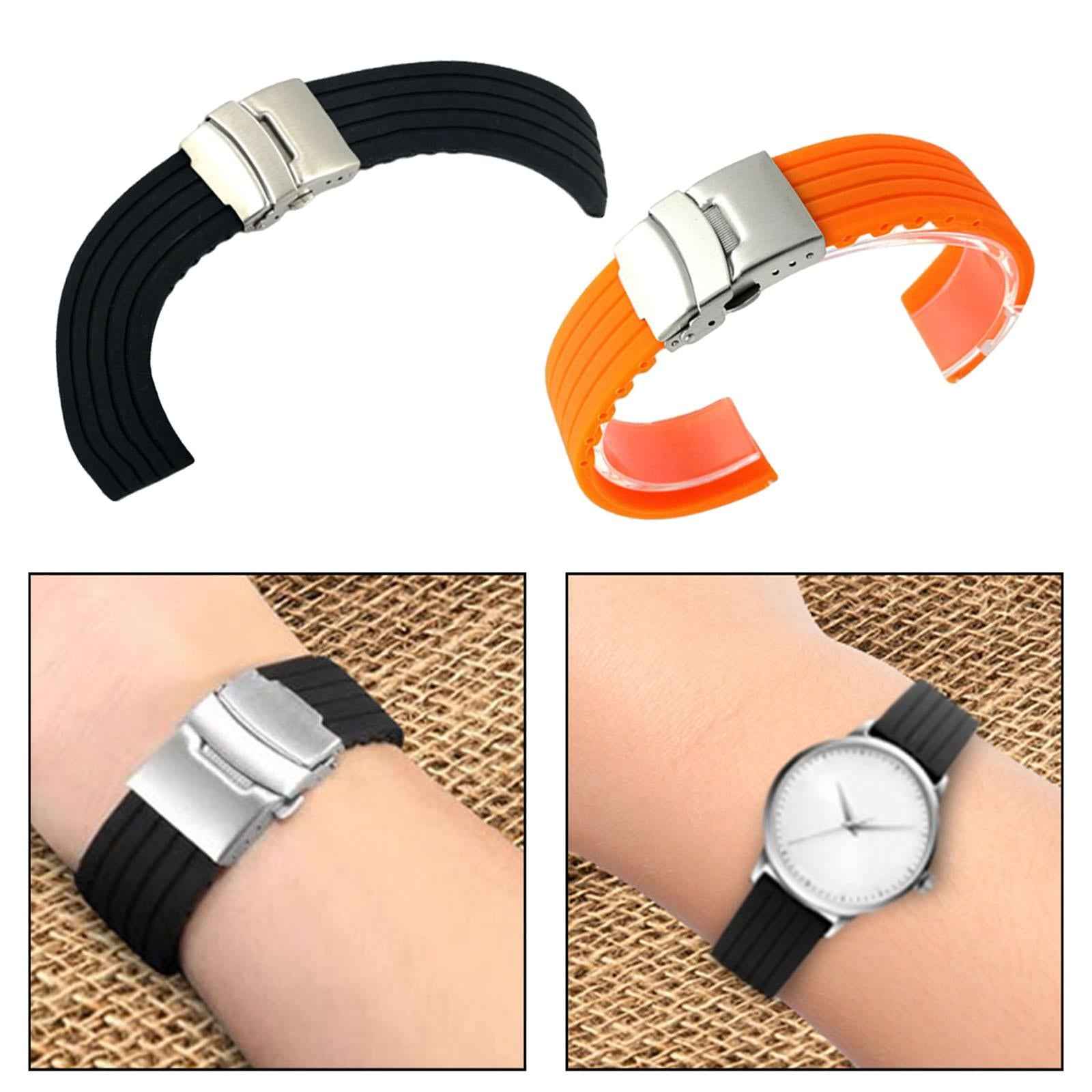 Silicone Watch Band Durable Fitness Striped Waterproof Wrist Strap Women Men 22mm black
