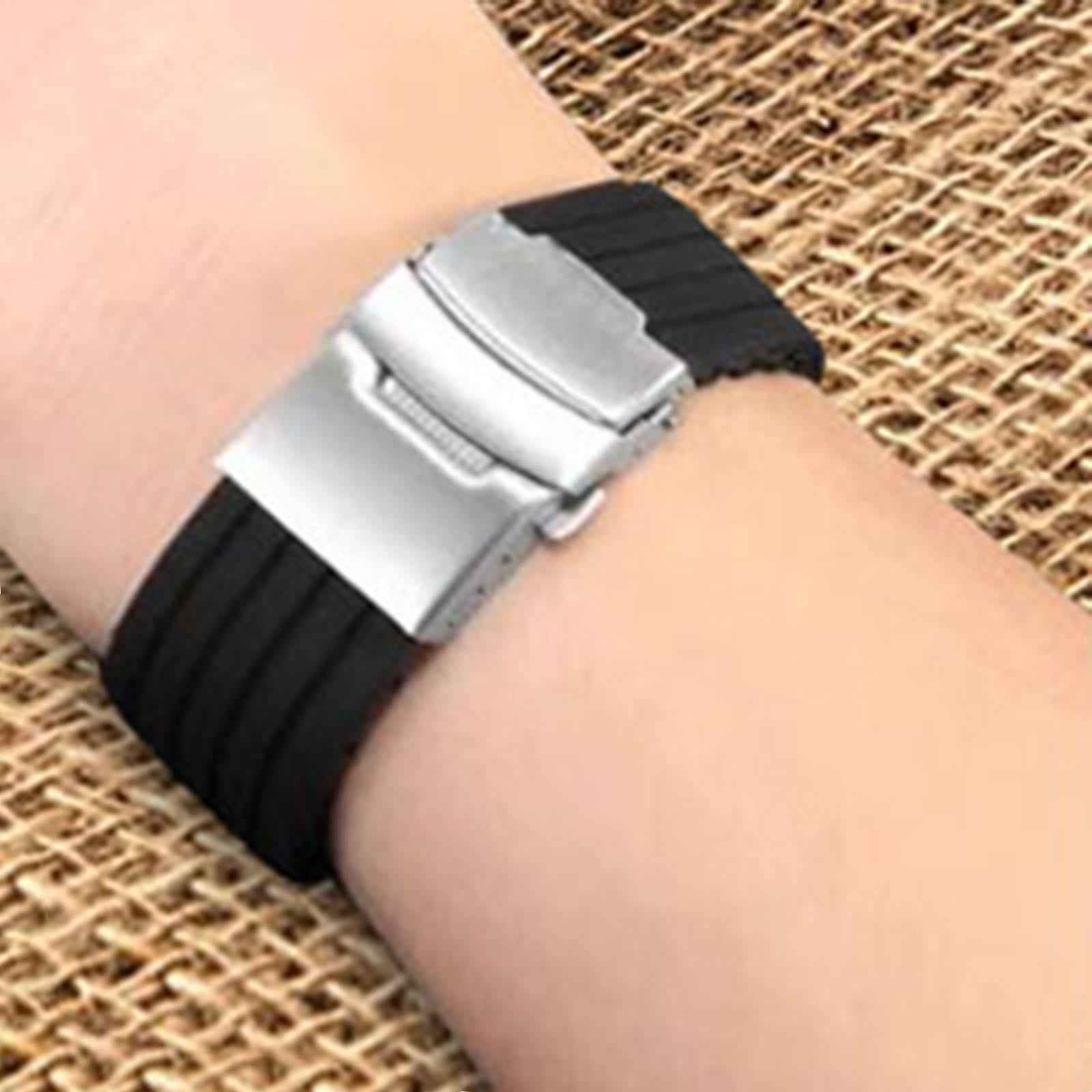 Silicone Watch Band Durable Fitness Striped Waterproof Wrist Strap Women Men 22mm black