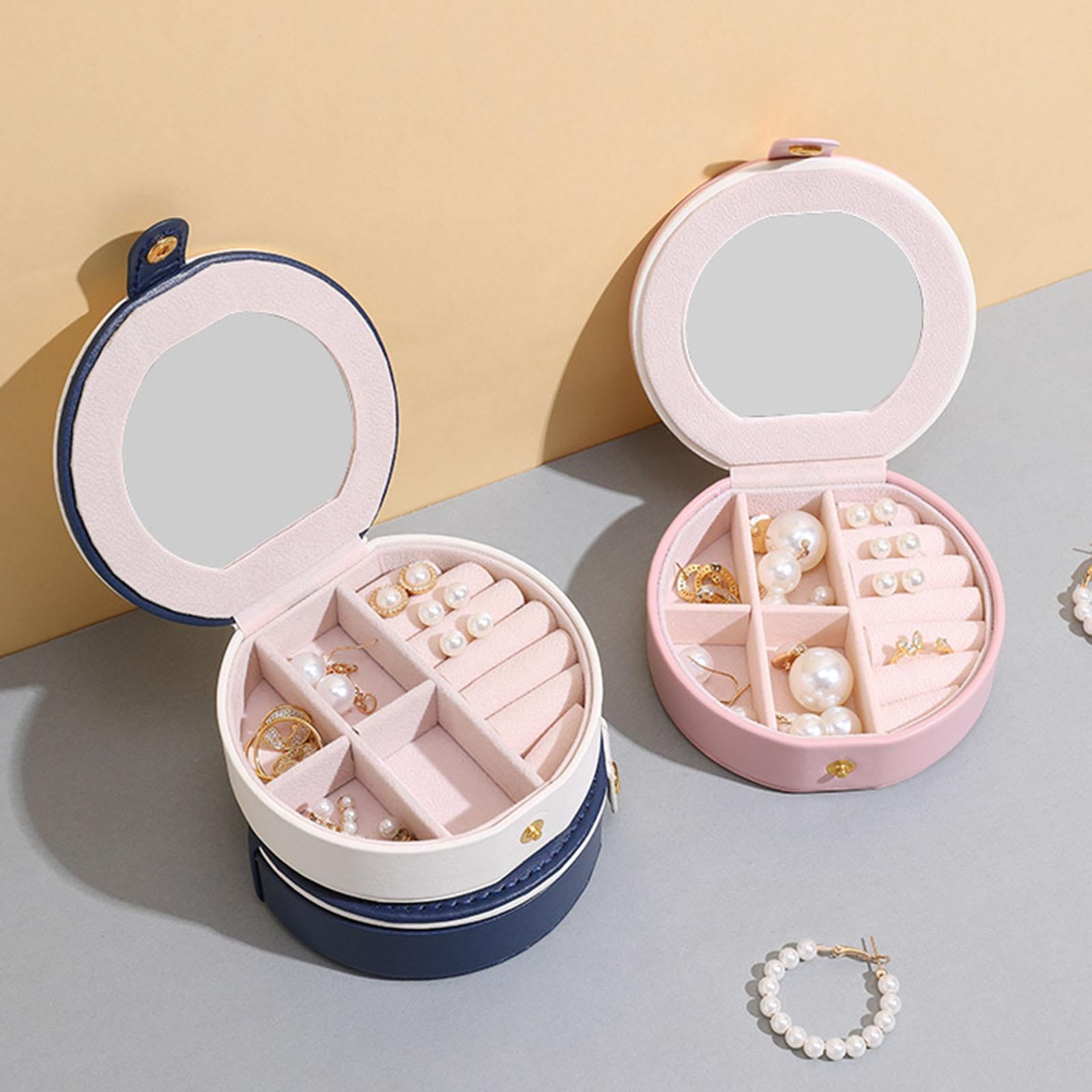 Travel Mini Jewelry Case Compact PU Leather Storage Box for Necklaces Rings Pink