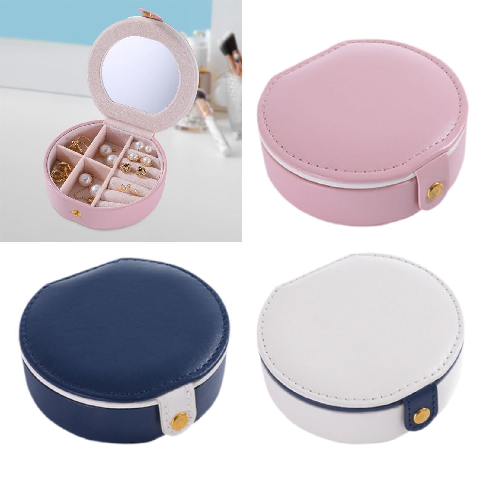 Travel Mini Jewelry Case Compact PU Leather Storage Box for Necklaces Rings Pink