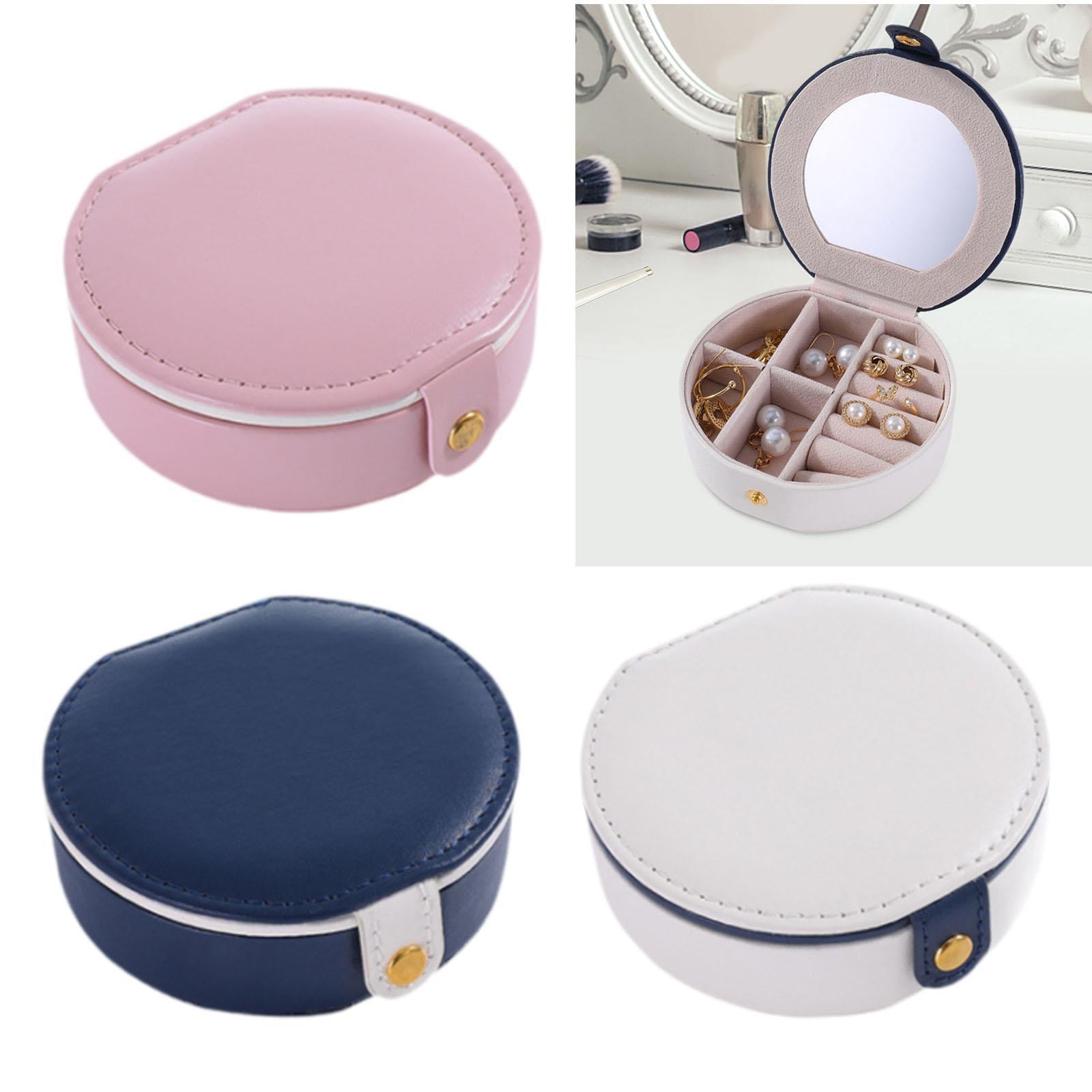 Travel Mini Jewelry Case Compact PU Leather Storage Box for Necklaces Rings Pink