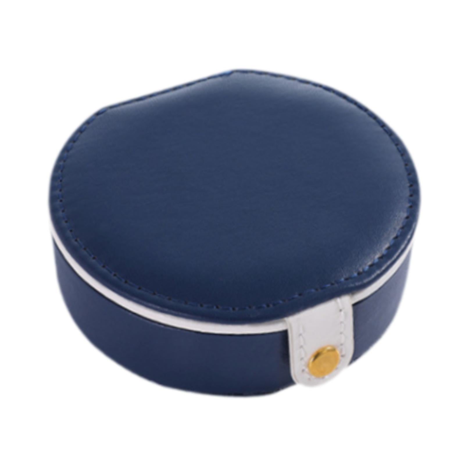Travel Mini Jewelry Case Compact PU Leather Storage Box for Necklaces Rings Blue
