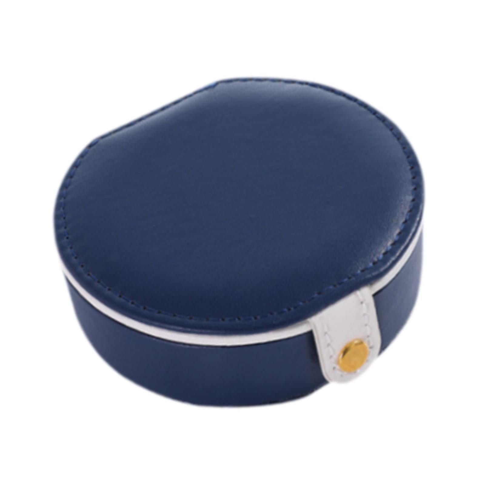 Travel Mini Jewelry Case Compact PU Leather Storage Box for Necklaces Rings Blue
