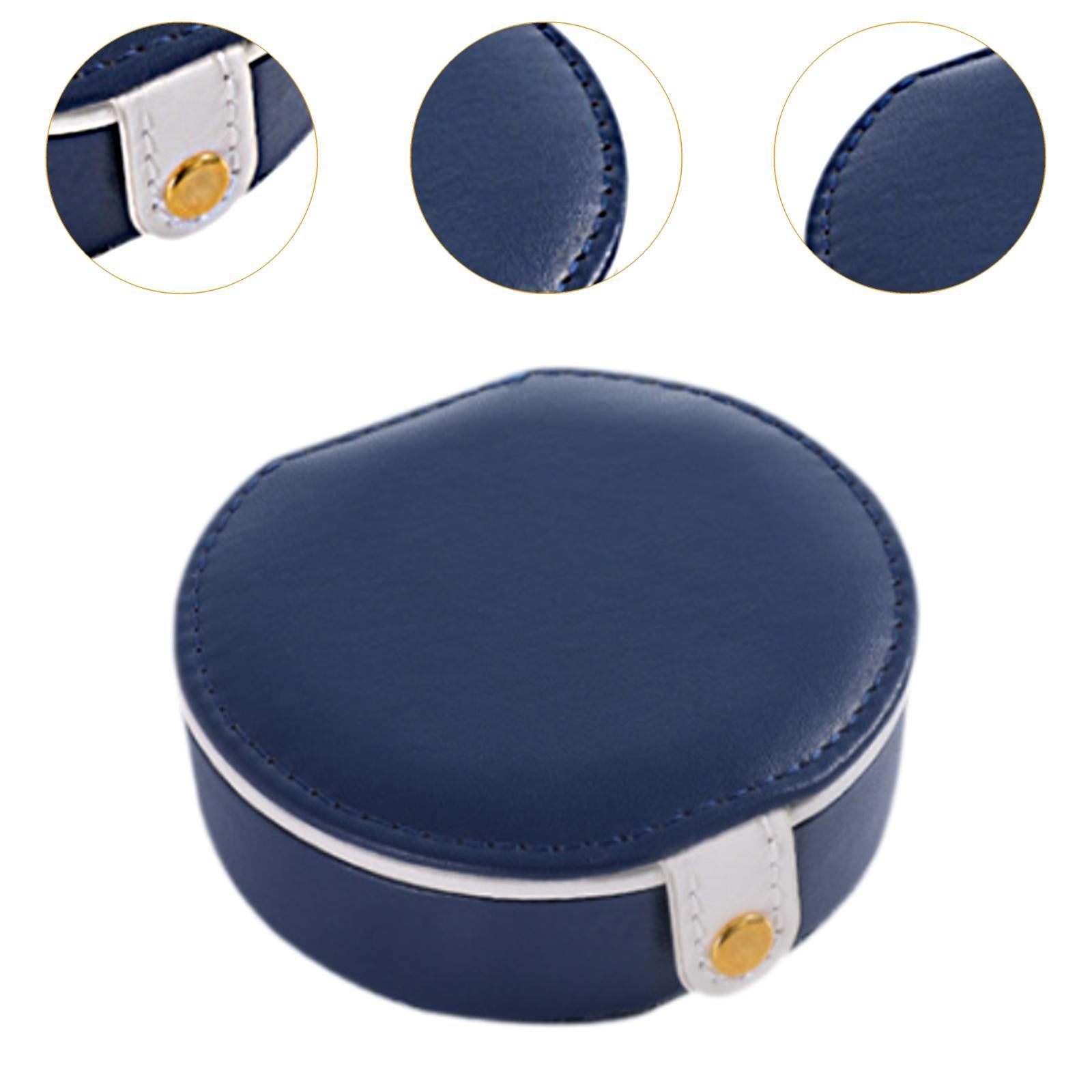 Travel Mini Jewelry Case Compact PU Leather Storage Box for Necklaces Rings Blue