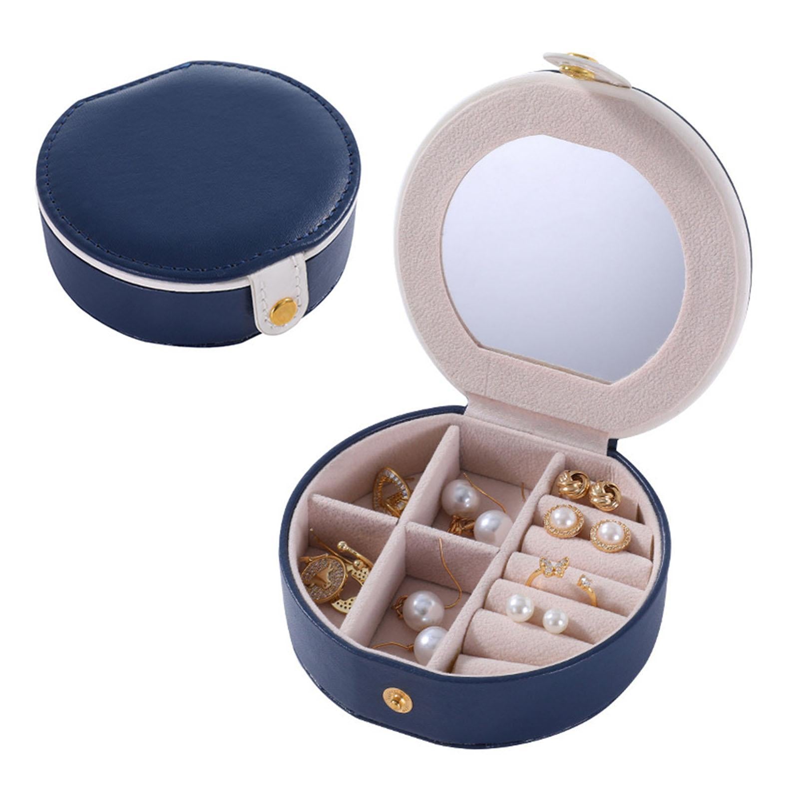 Travel Mini Jewelry Case Compact PU Leather Storage Box for Necklaces Rings Blue