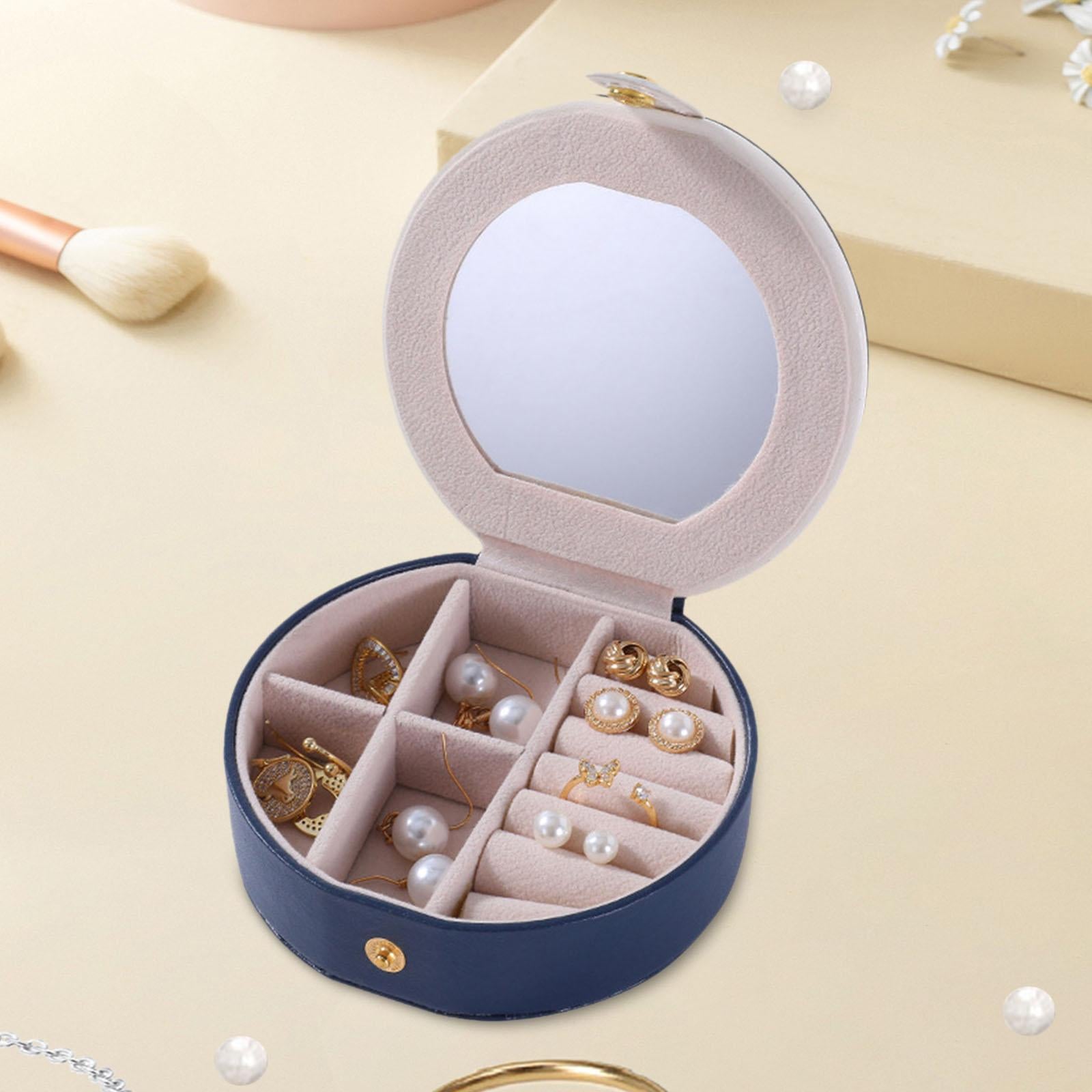 Travel Mini Jewelry Case Compact PU Leather Storage Box for Necklaces Rings Blue
