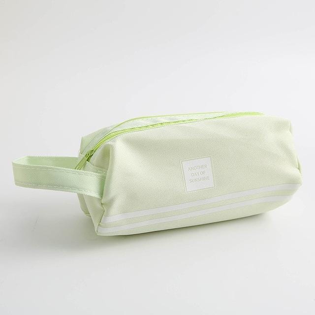 2 PCS Hand-Held Large Capacity Pen Bag Pure Color Double Zipper Pen Bag (Green)