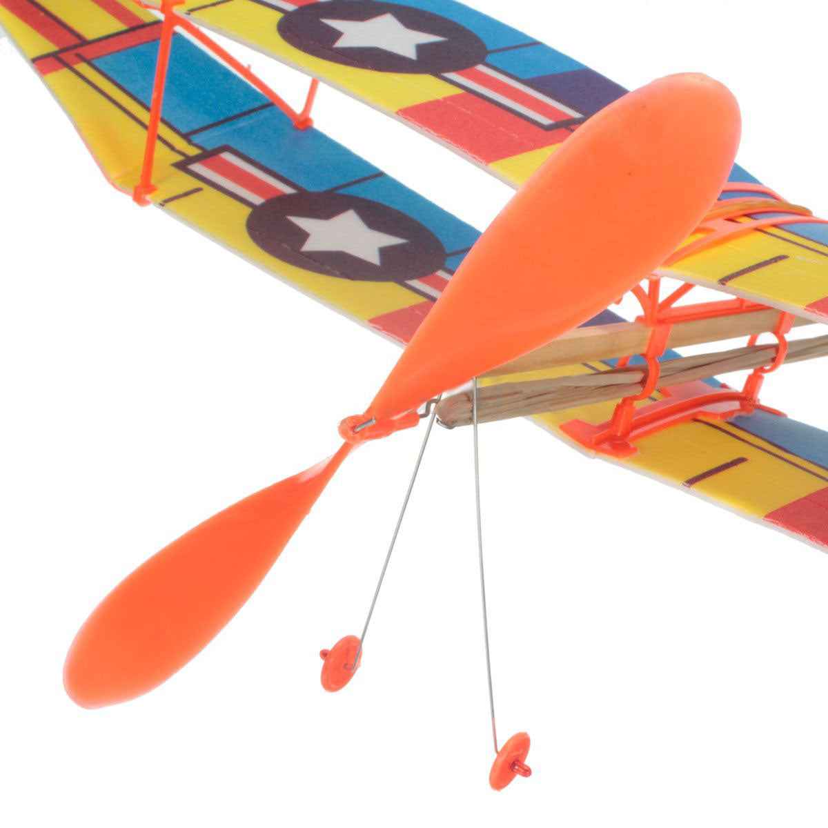 Assembly Airplane Aircraft Launched Powered By Rubber Band Blue & Yellow