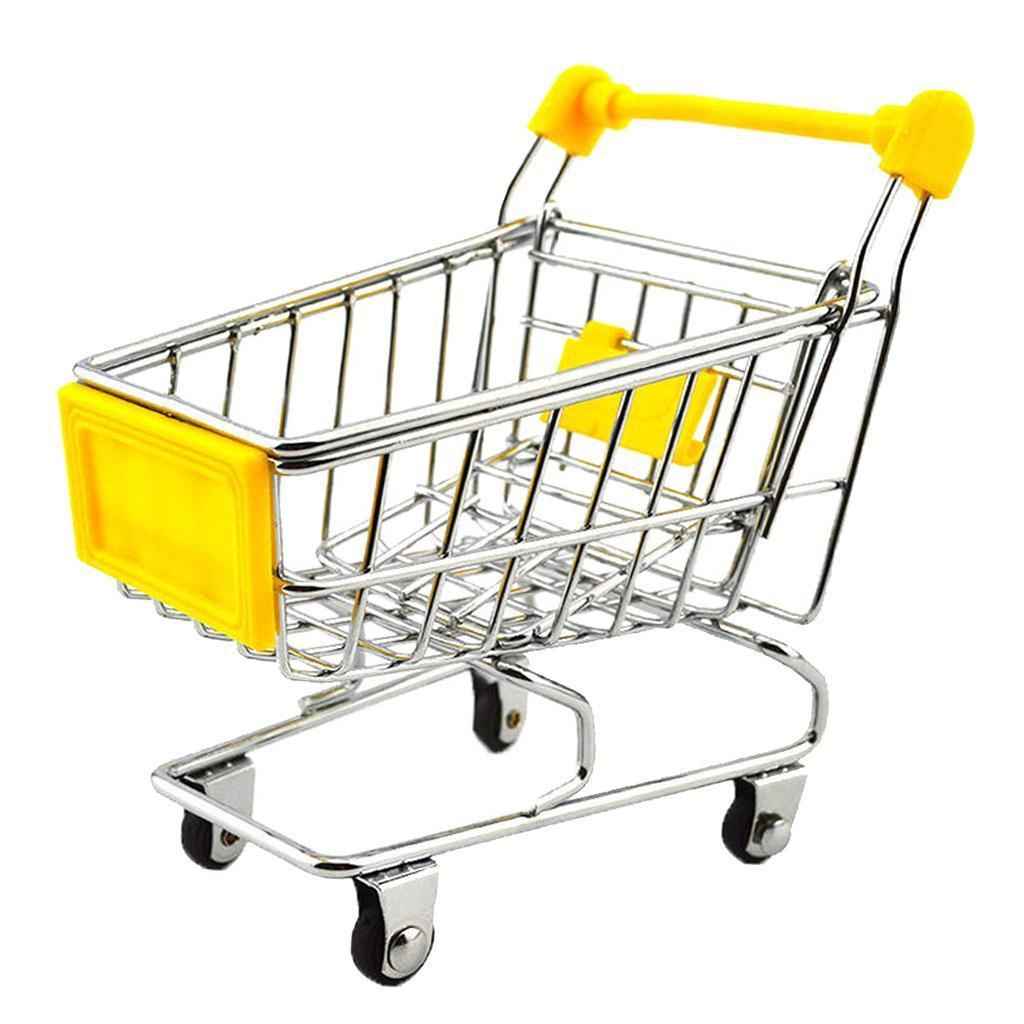 Kids Children Pretend Play Mini Shopping Entertainment Fun Cart Trolley Home Room Office Decor Toy Gift Yellow
