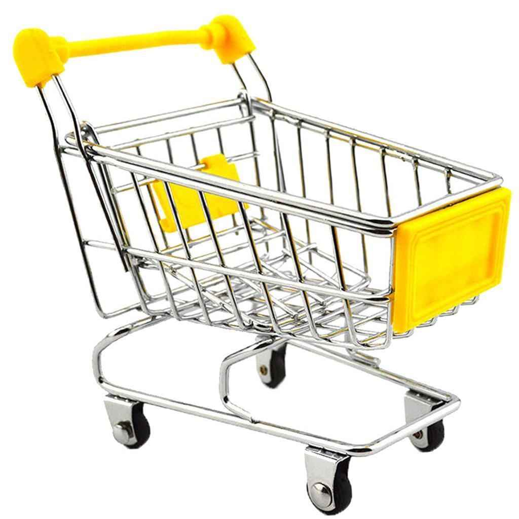 Kids Children Pretend Play Mini Shopping Entertainment Fun Cart Trolley Home Room Office Decor Toy Gift Yellow