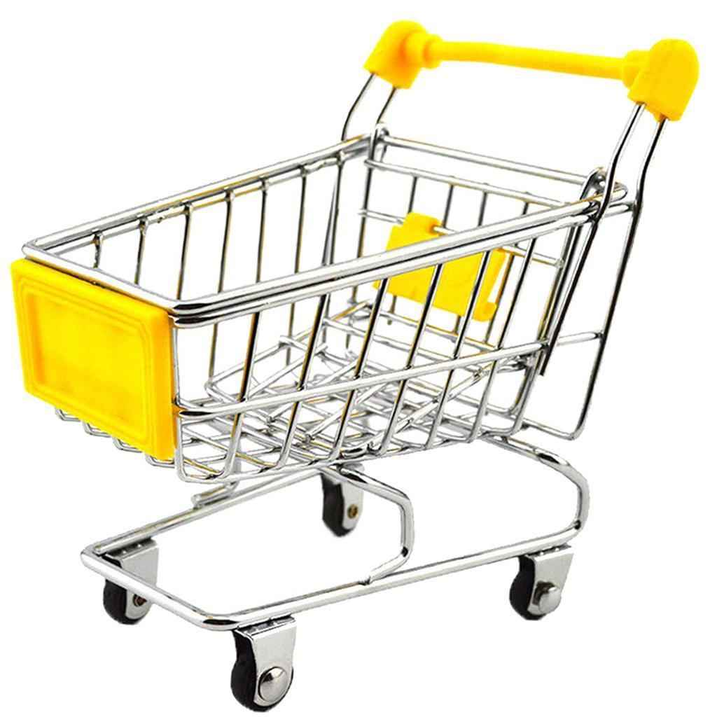 Kids Children Pretend Play Mini Shopping Entertainment Fun Cart Trolley Home Room Office Decor Toy Gift Yellow