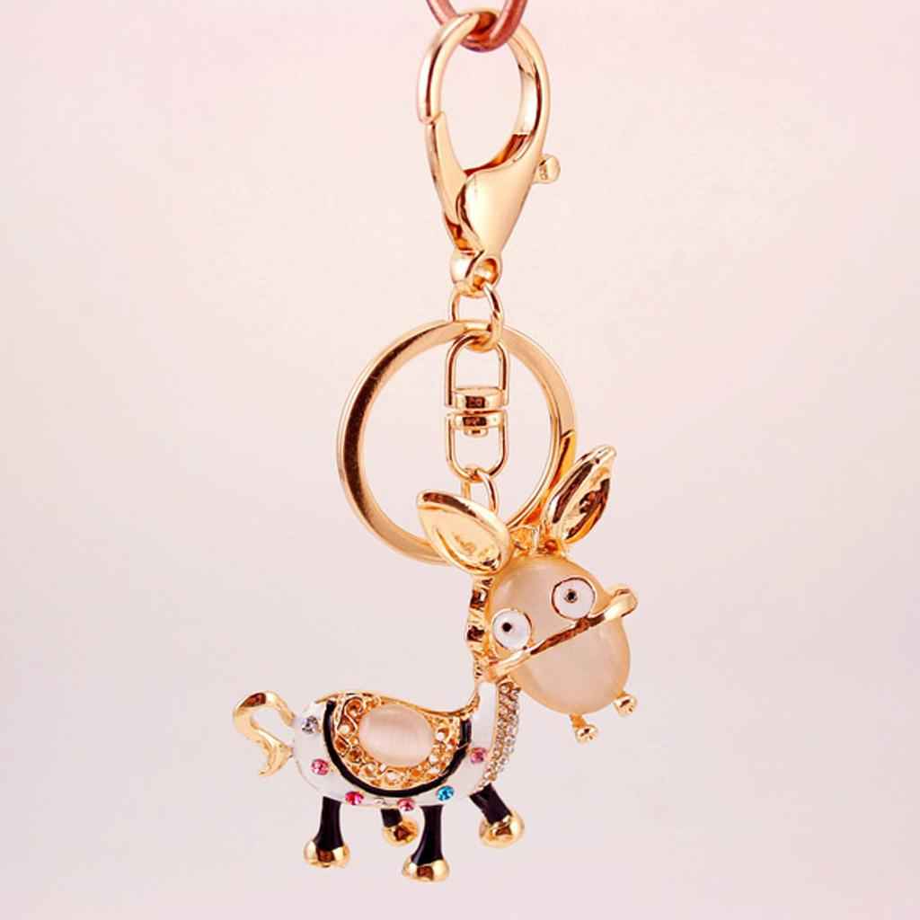 Cute Golden Ear Donkey Pendant Alloy Key Ring w/ Lobster Clasp