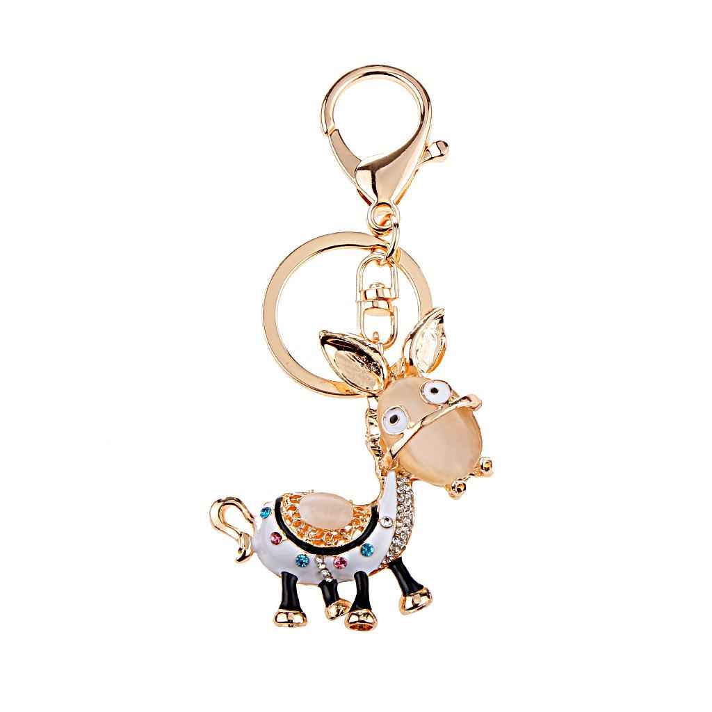 Cute Golden Ear Donkey Pendant Alloy Key Ring w/ Lobster Clasp