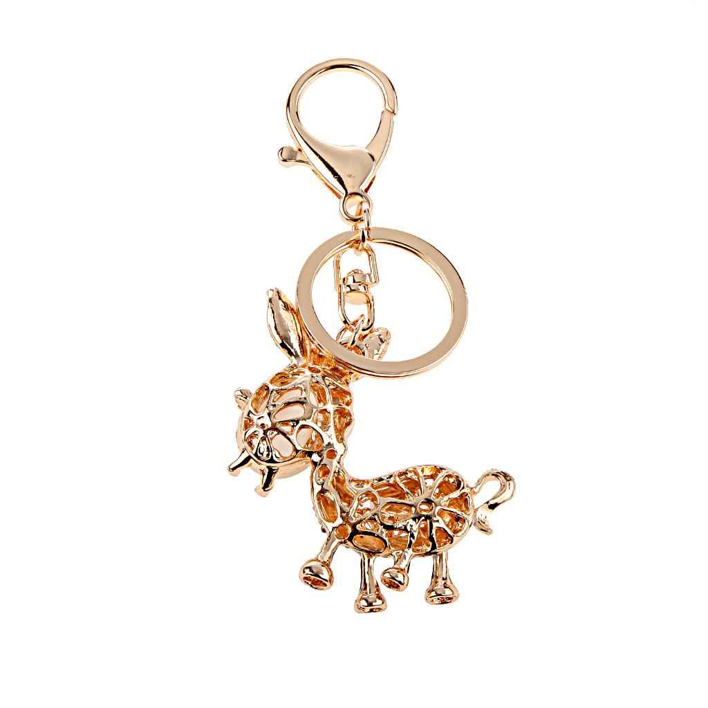 Cute Golden Ear Donkey Pendant Alloy Key Ring w/ Lobster Clasp