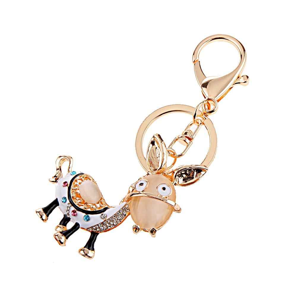 Cute Golden Ear Donkey Pendant Alloy Key Ring w/ Lobster Clasp